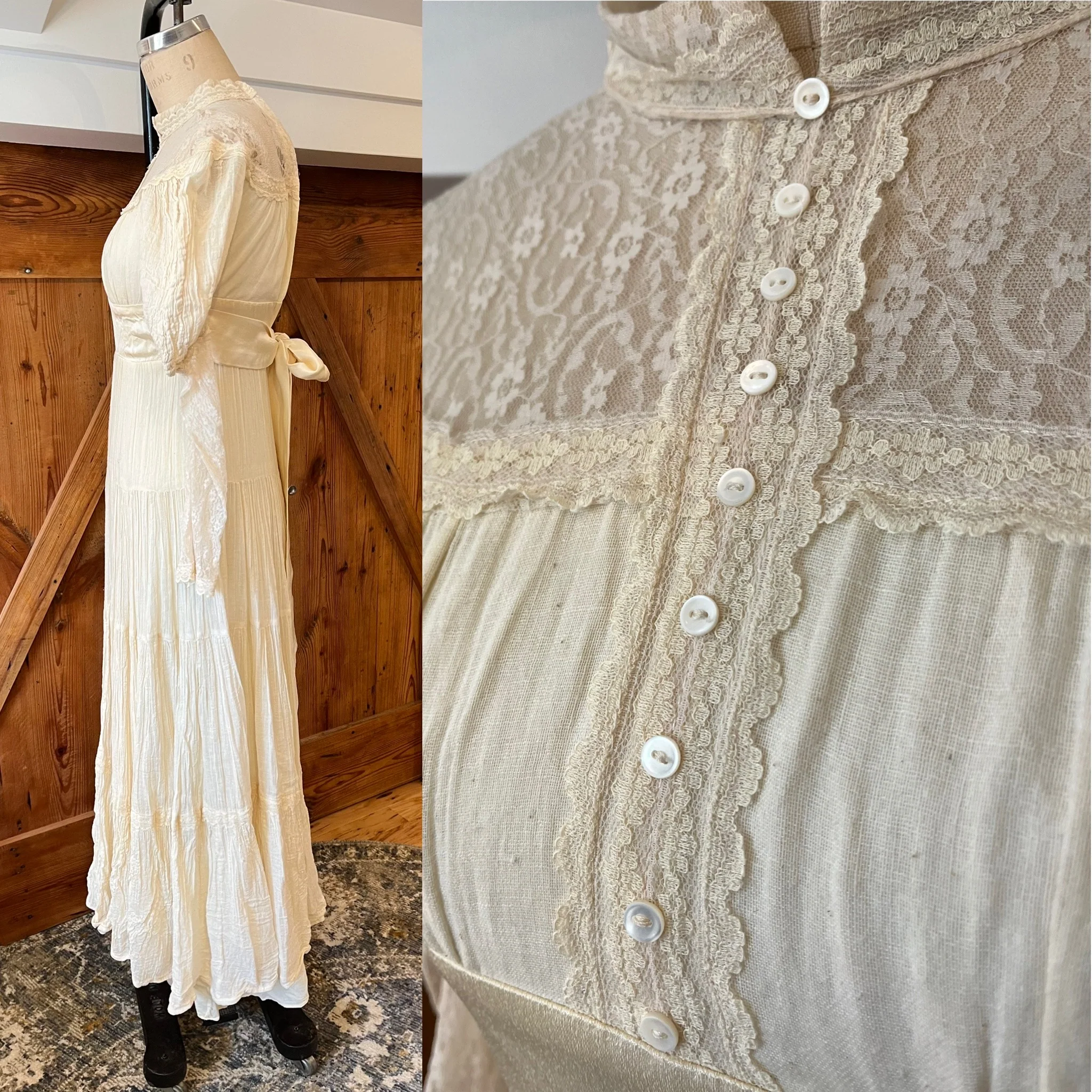 60s Ivory Full Sweep Prairie Gunne Sax Inspired Gown - Image 6