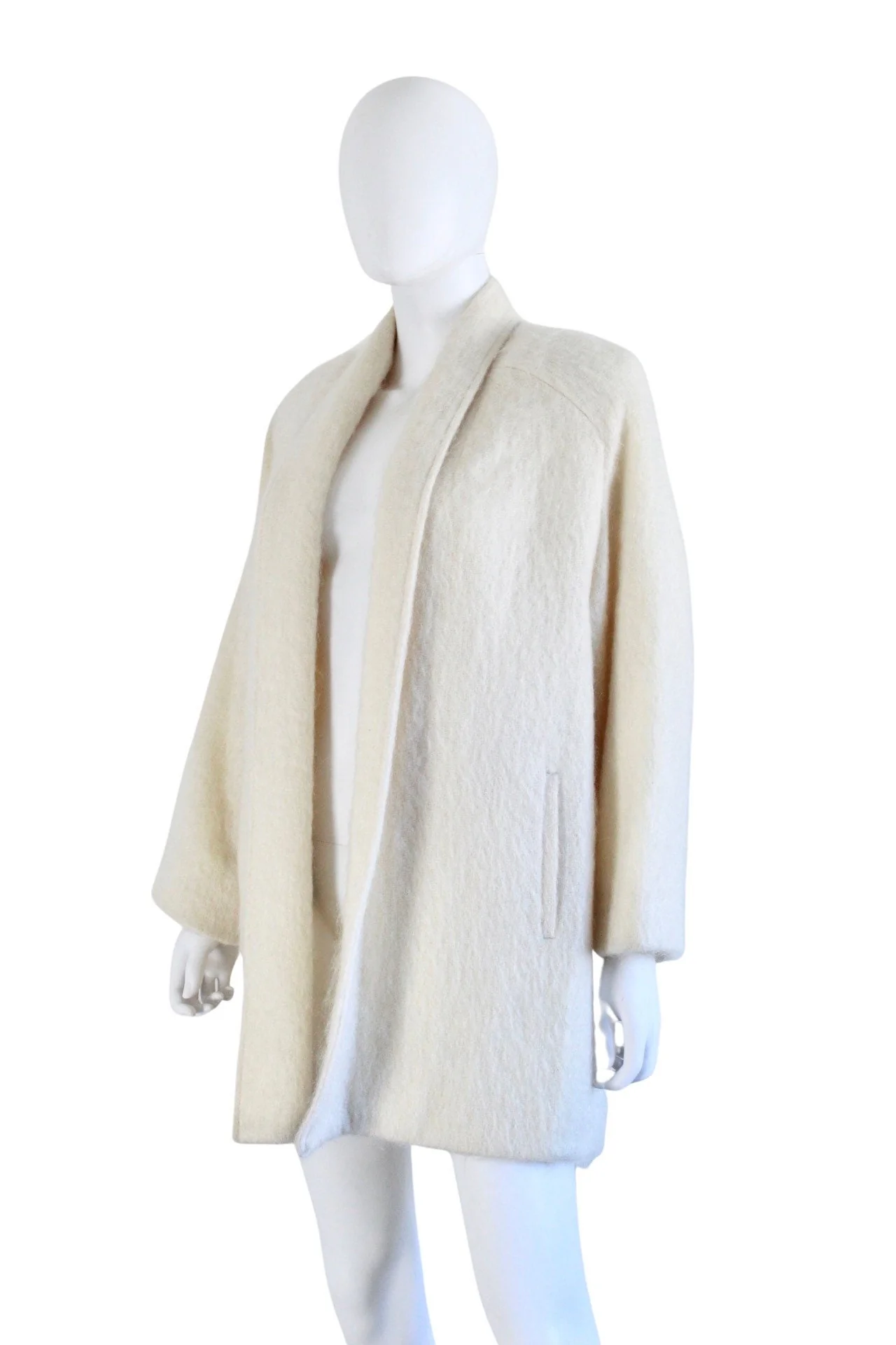 60s Ivory White Mohair Swing Coat | Size Medium / Large - Image 4