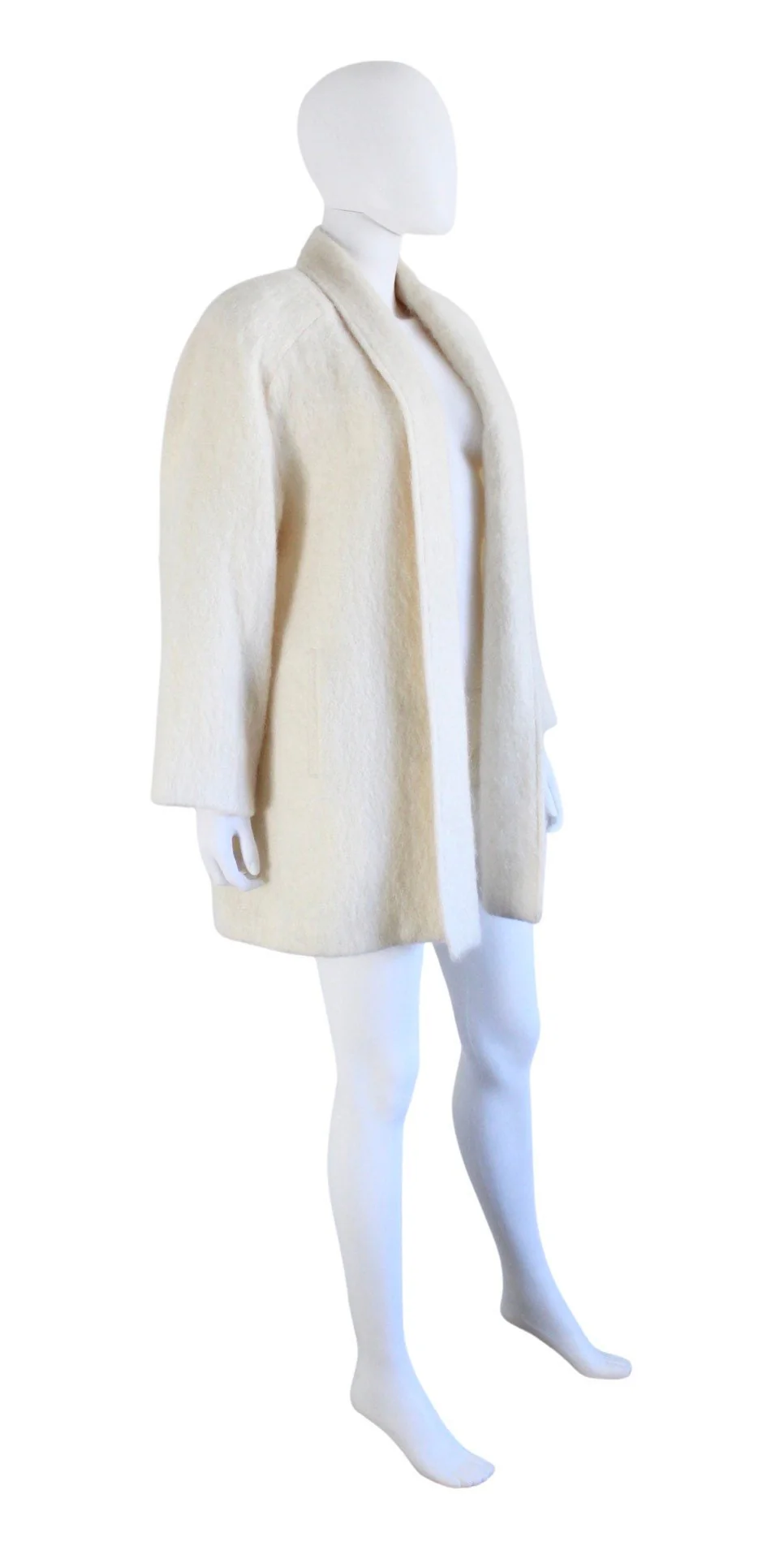 60s Ivory White Mohair Swing Coat | Size Medium / Large - Image 6