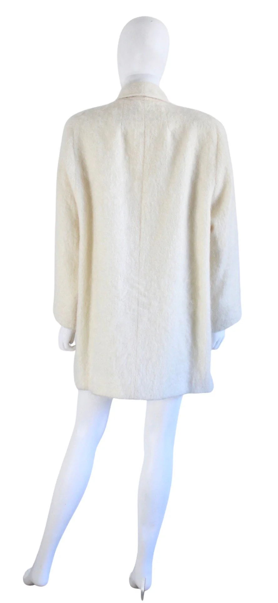 60s Ivory White Mohair Swing Coat | Size Medium / Large - Image 8