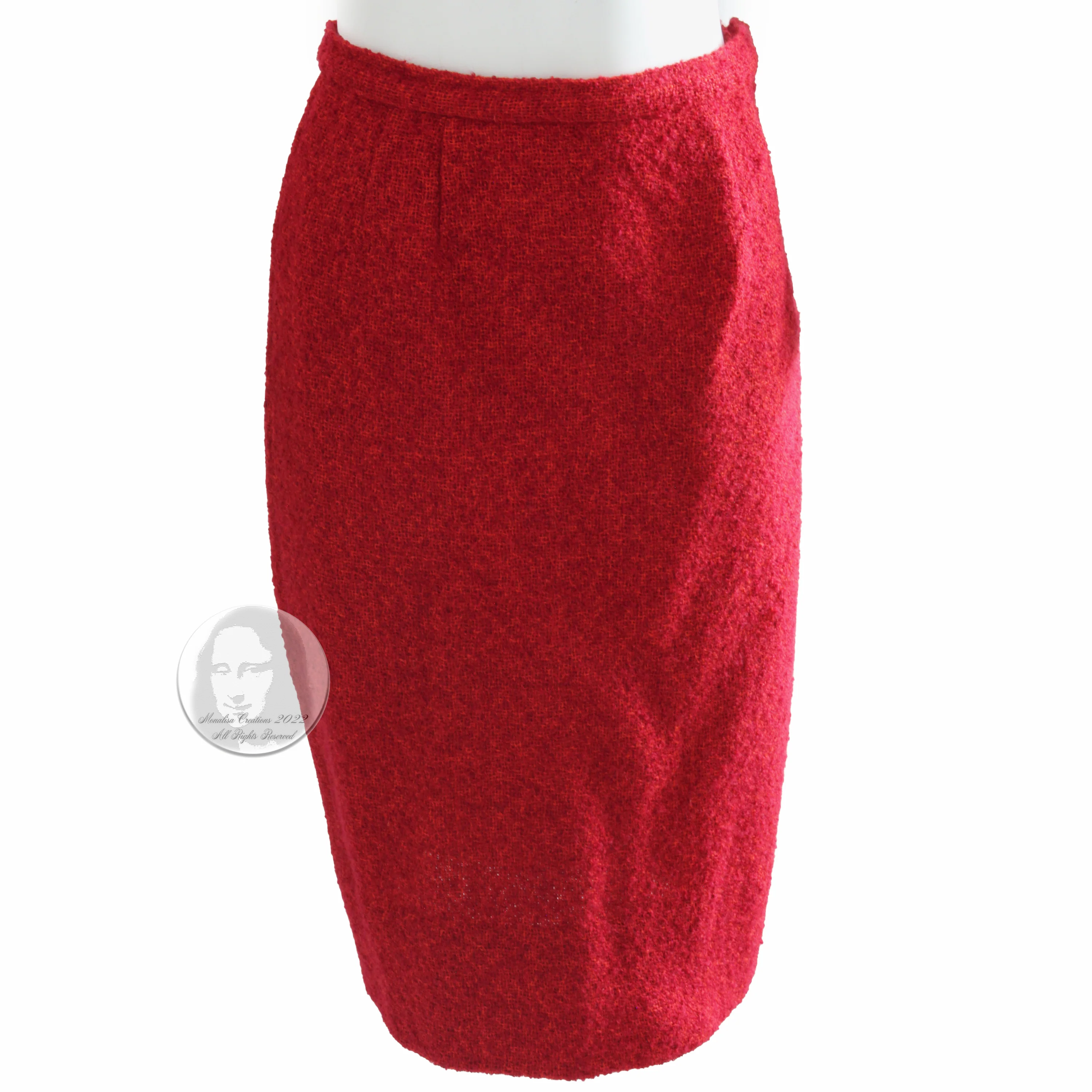 60s Jacket Skirt Set Cherry Leather Trim Boucle Wool By Bonnie Cashin - Image 9