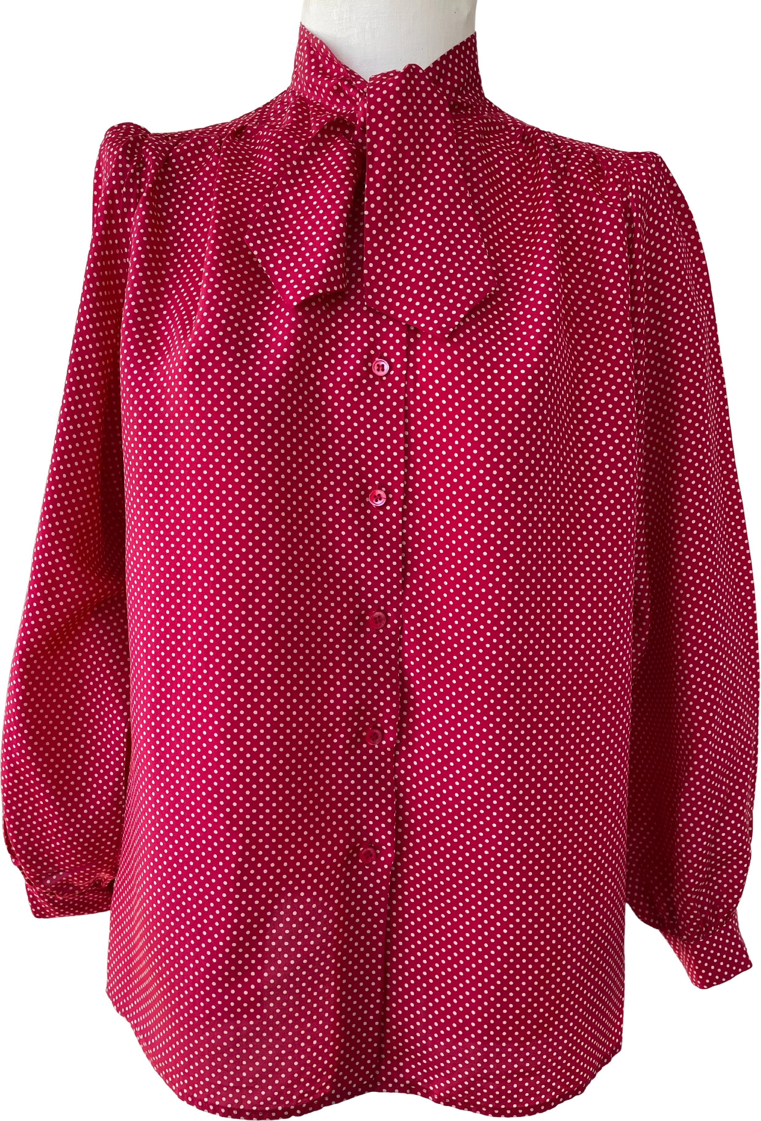 60s Vintage Silk Red Polka A Dot Blouse With Tie By Royal Silk