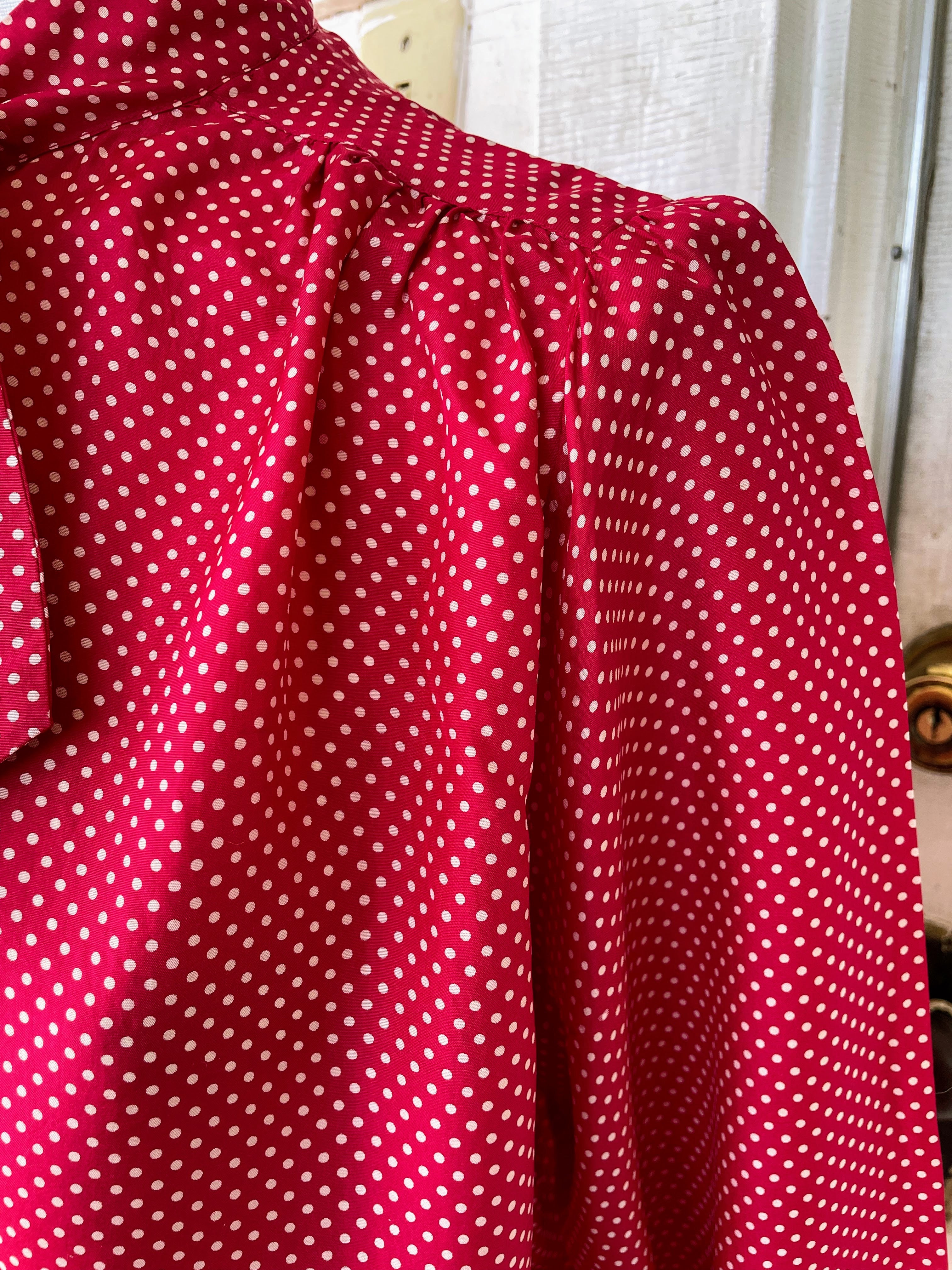 60s Vintage Silk Red Polka A Dot Blouse With Tie By Royal Silk - Image 3