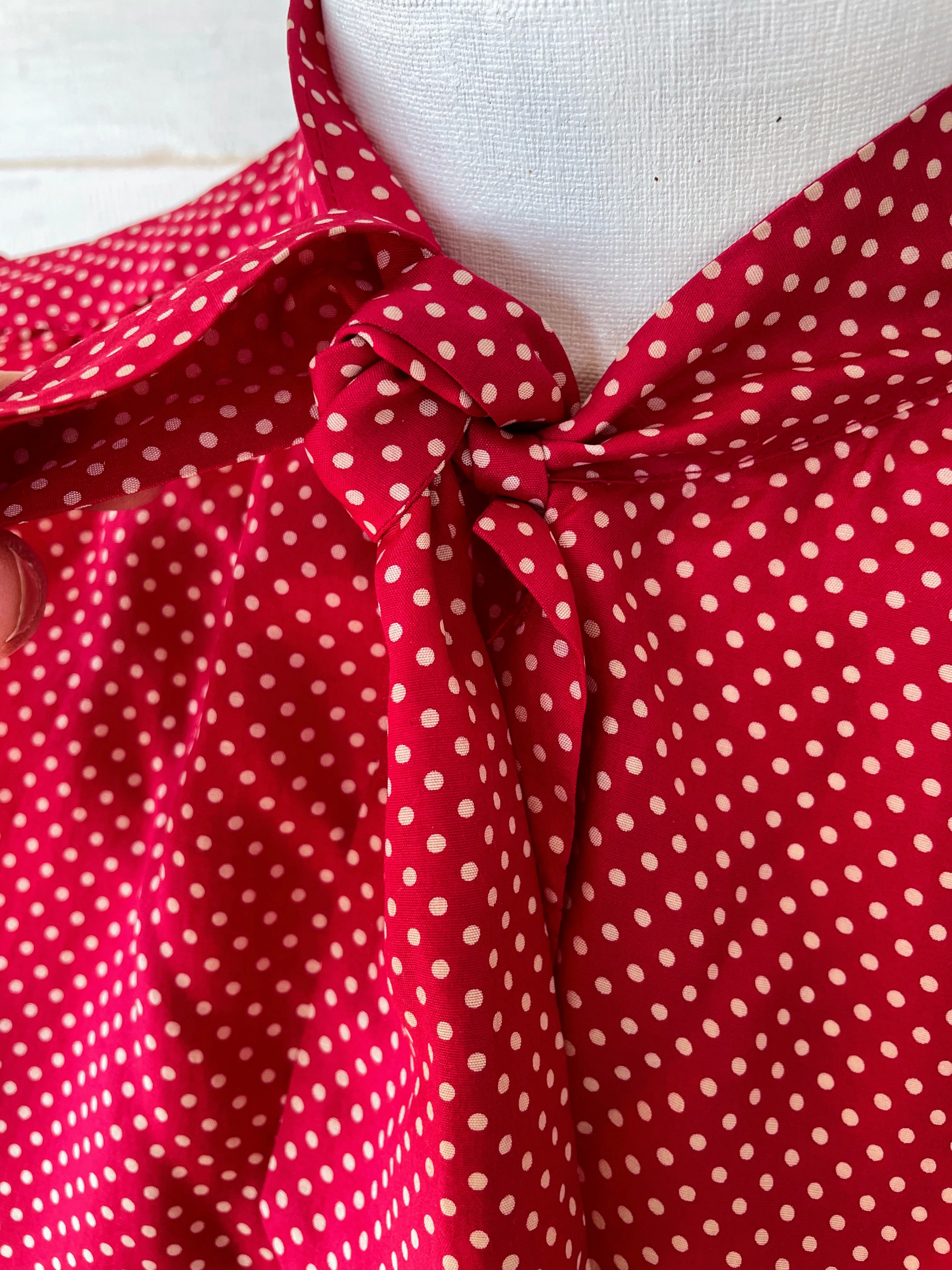 60s Vintage Silk Red Polka A Dot Blouse With Tie By Royal Silk - Image 4