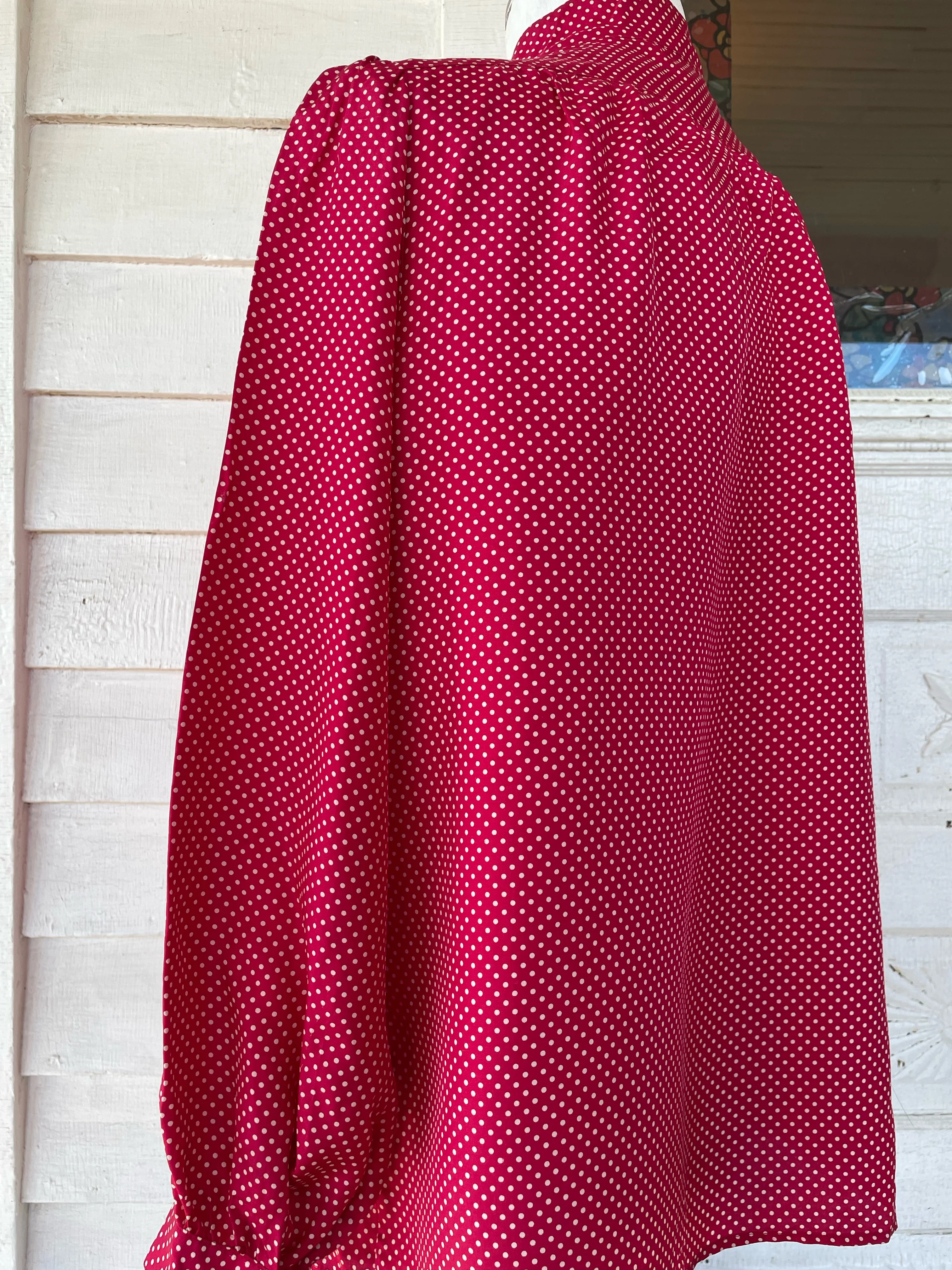 60s Vintage Silk Red Polka A Dot Blouse With Tie By Royal Silk - Image 6