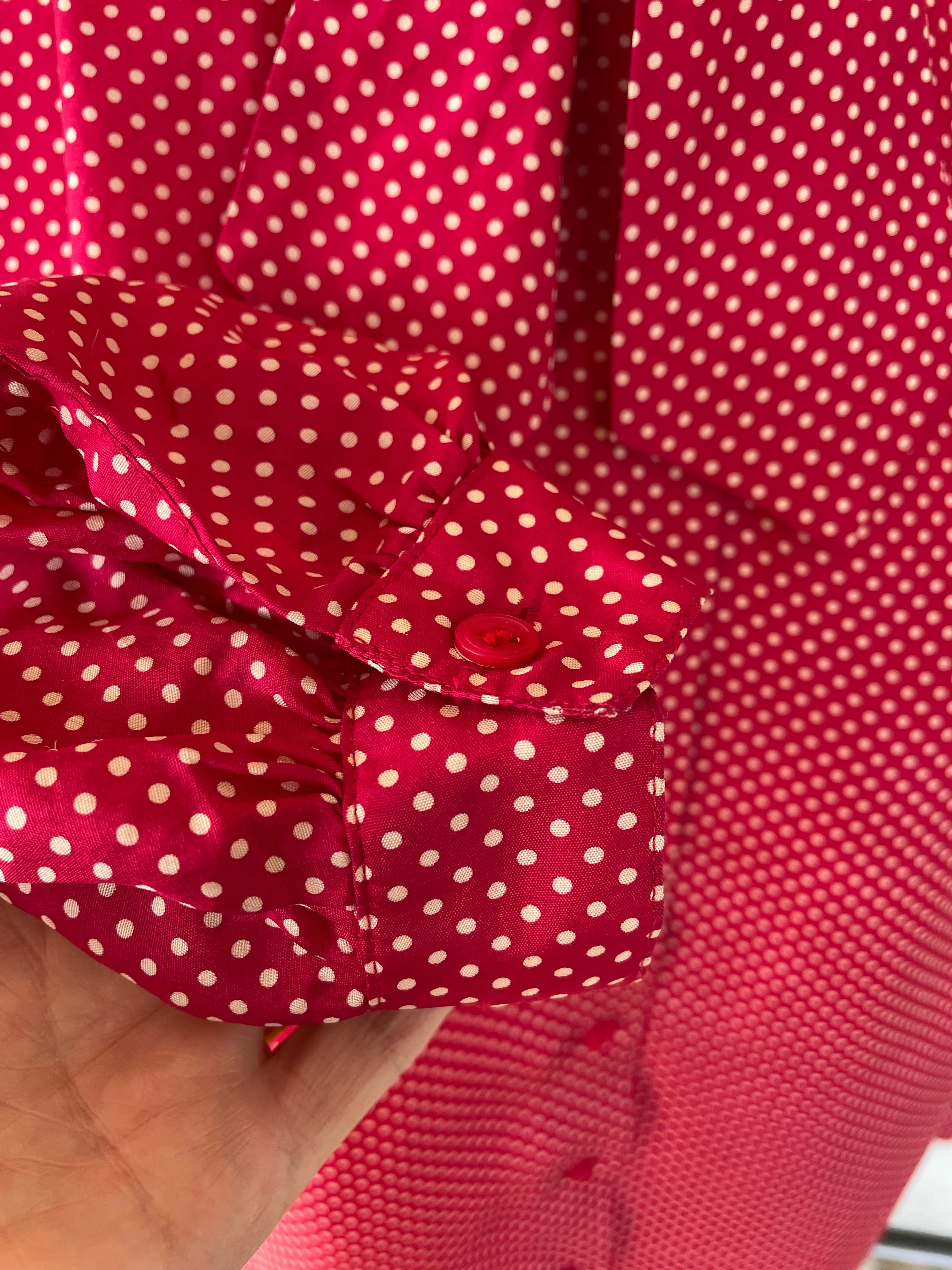 60s Vintage Silk Red Polka A Dot Blouse With Tie By Royal Silk - Image 8