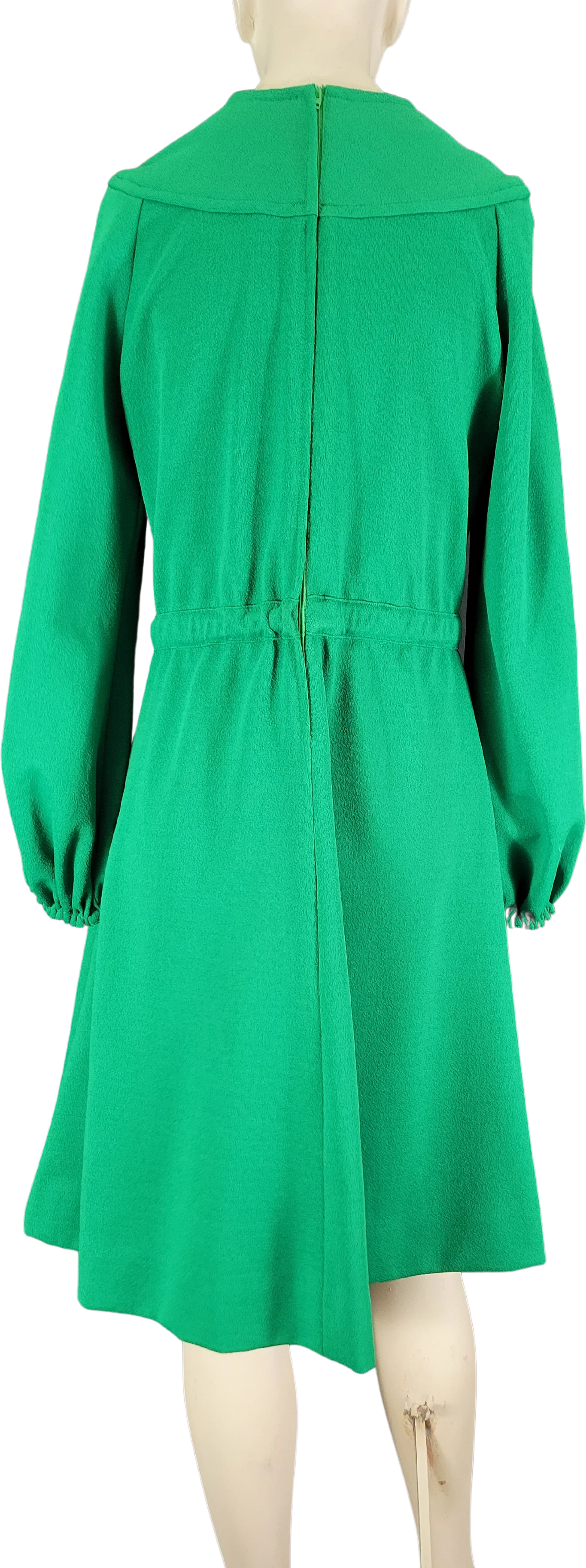 60s Kelly Green Long Sleeve Tie Waist Dress - Image 2