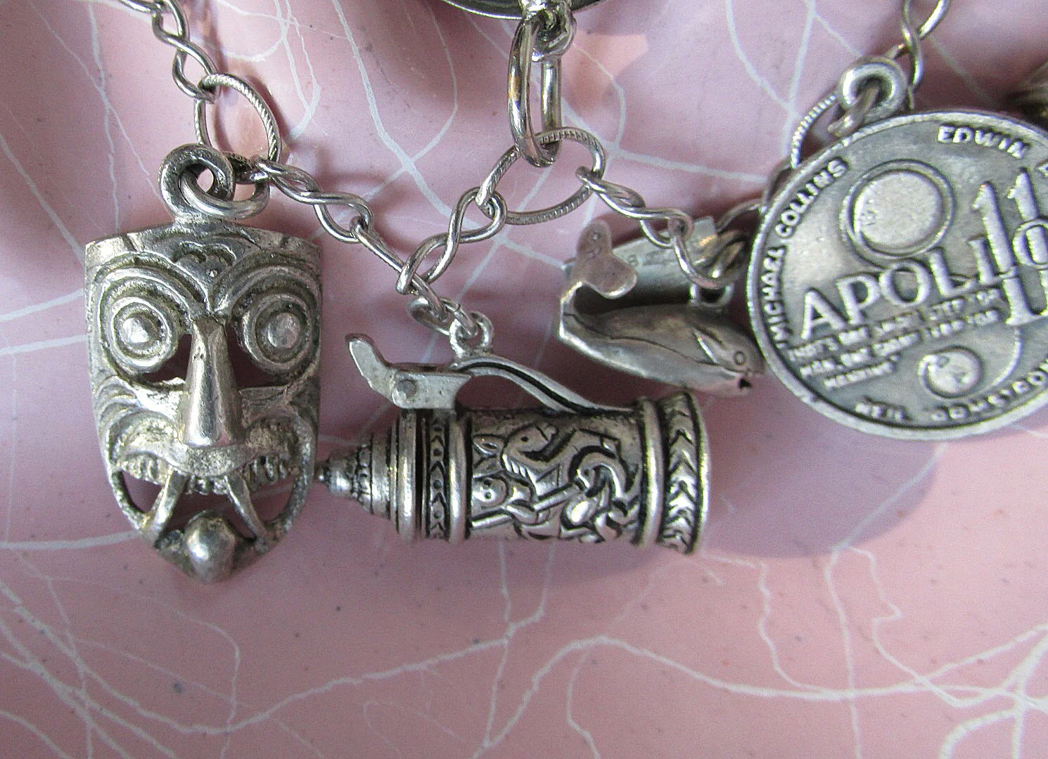 60s Kinetic Sterling and Other Metal Charm Bracelet Charms From Germany Mexico, Space Landing Etc. - Image 5