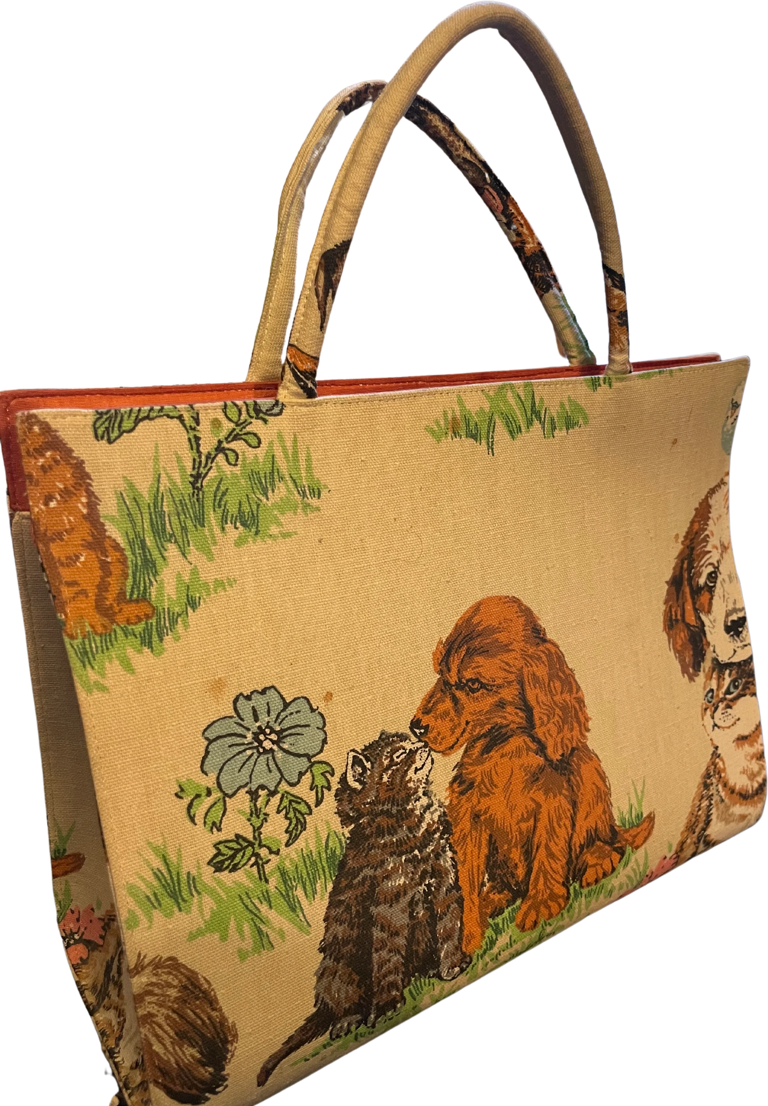 60s Kitten And Puppy 60s Structured Cotton/linen Bag By Margaret Smith - Image 2