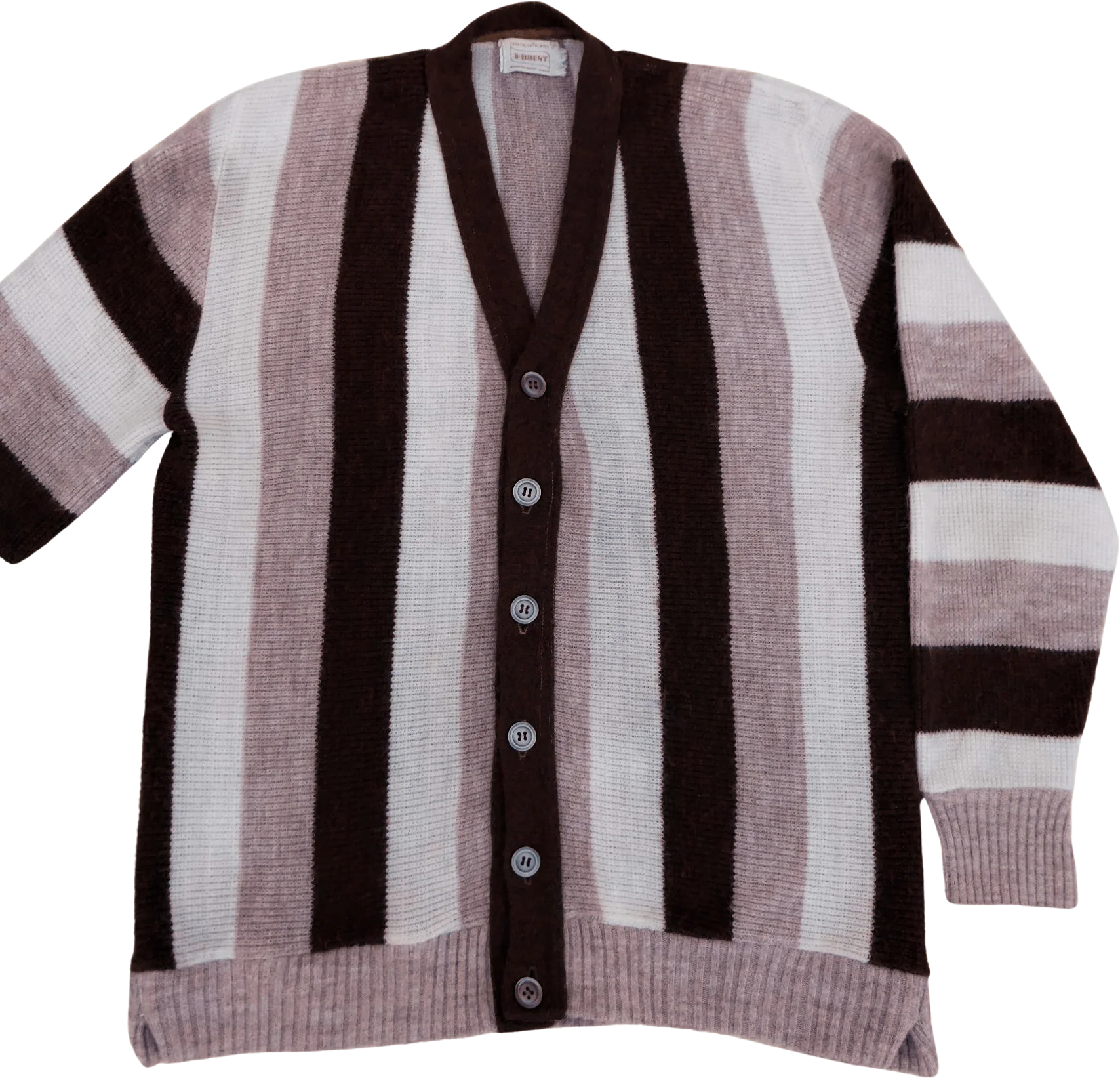 60s Knit Cardigan Button Up Striped Acrylic By Brent