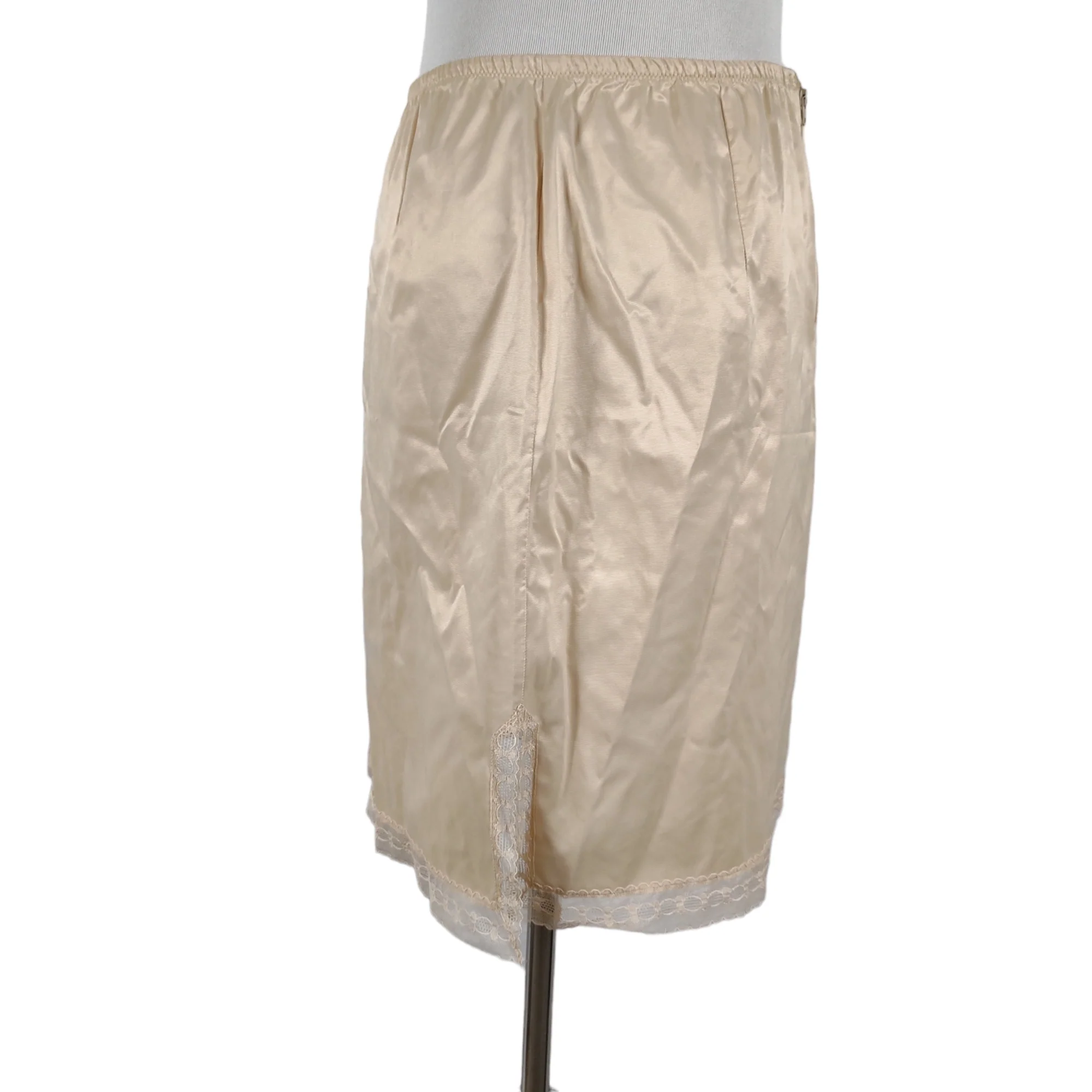 60s Lace Trim Half Slip With Zipper Pale Beige By Vanity Fair - Image 5