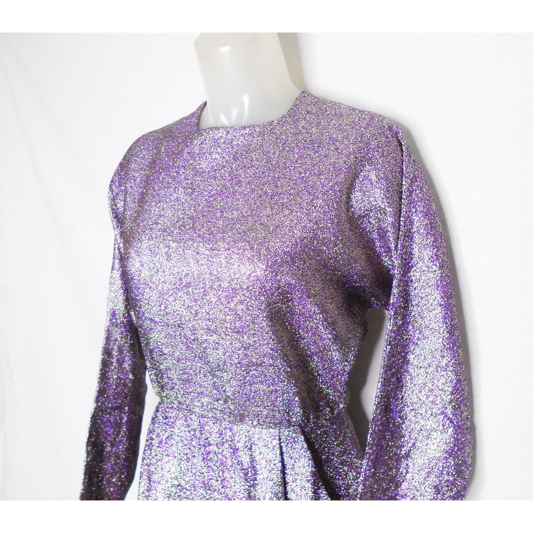 60s Lavender Lamè Metallic Sheath Dress With Pockets - Image 5
