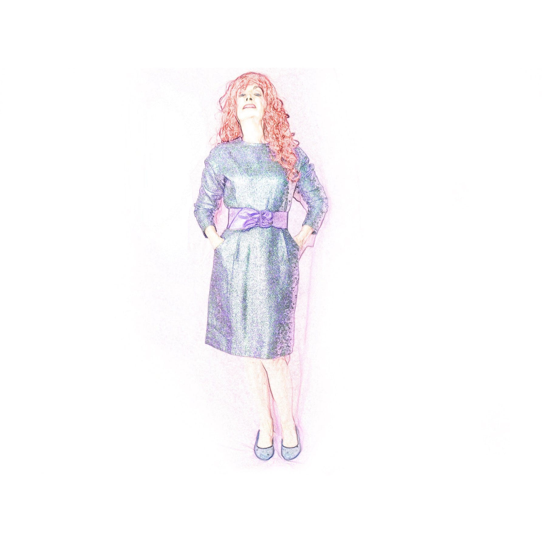 60s Lavender Lamè Metallic Sheath Dress With Pockets - Image 7