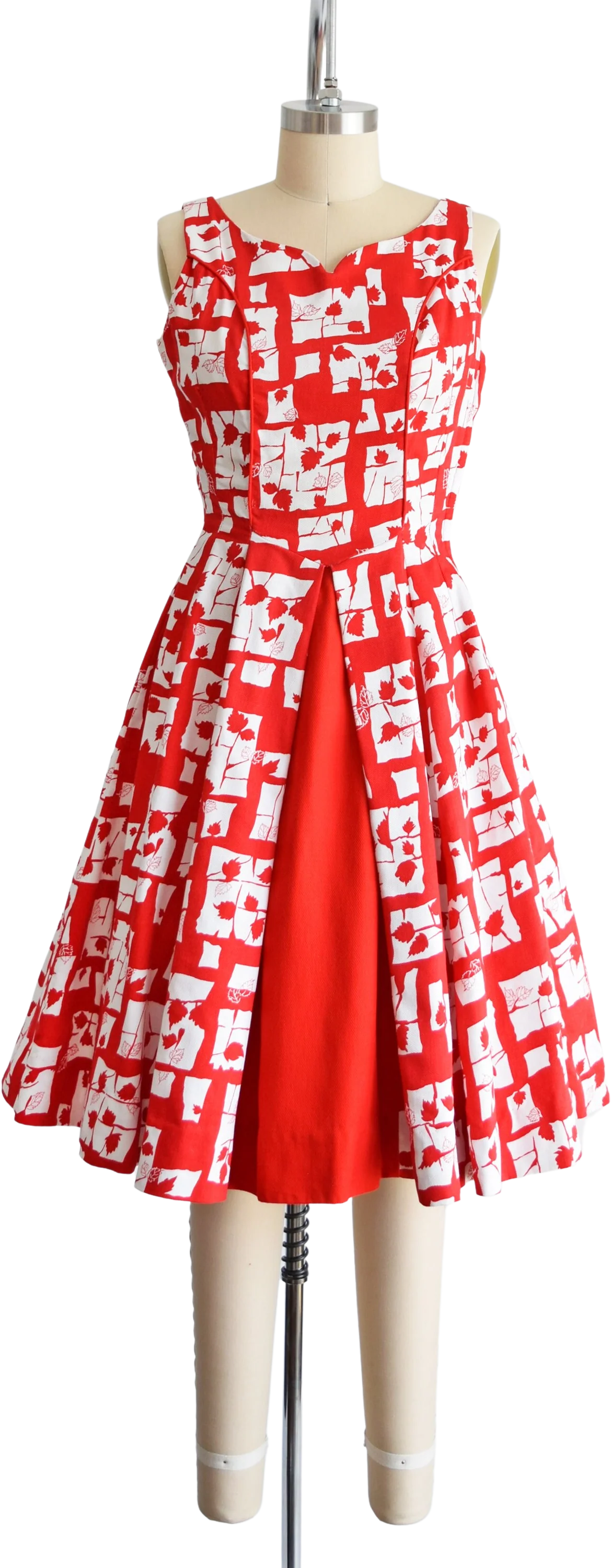 60s Leaf Print Dress Vintage 60s Dress, Red and White Cotton Piqué Bobbie Brooks Dress, Small