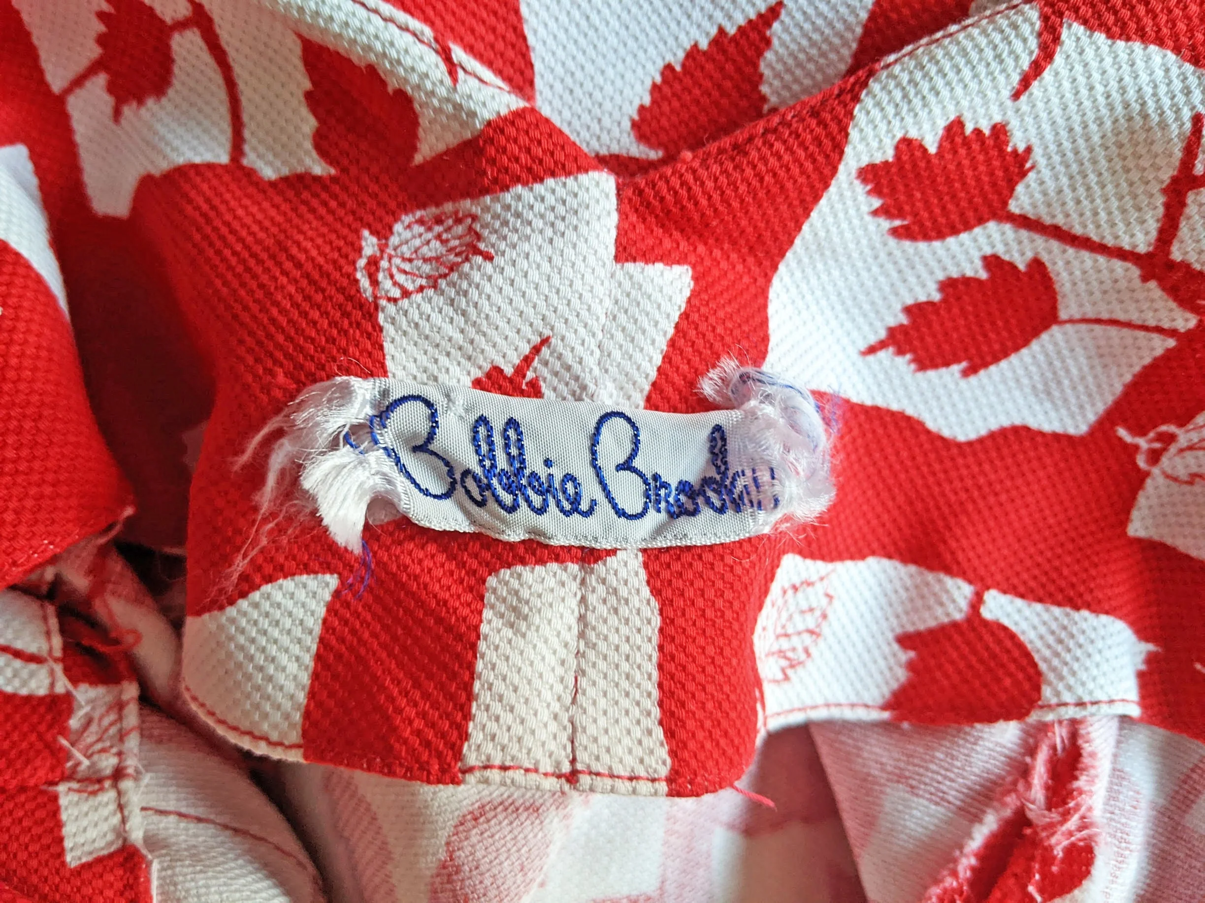 60s Leaf Print Dress Vintage 60s Dress, Red and White Cotton Piqué Bobbie Brooks Dress, Small - Image 7