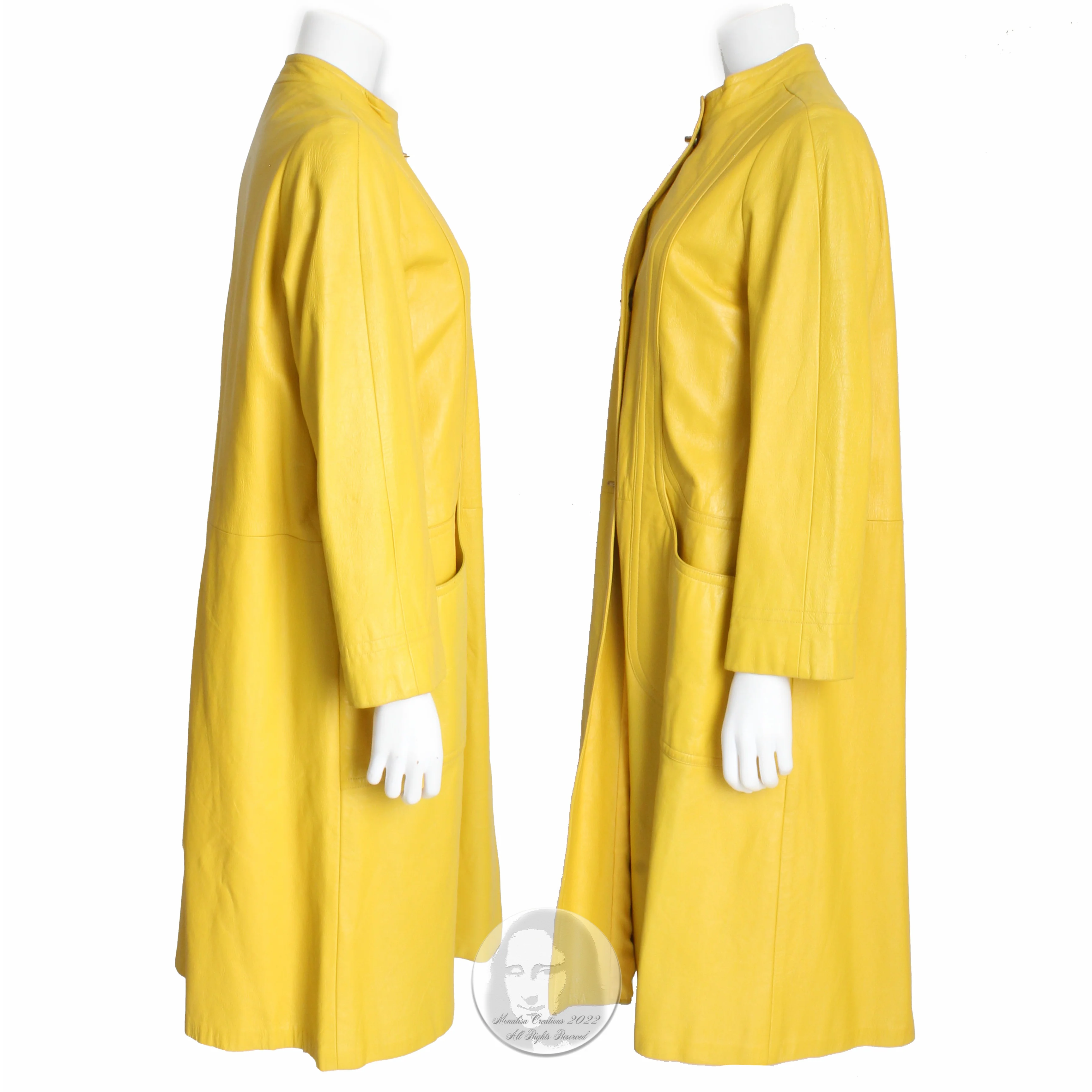 60s Lemon Yellow Leather Coat Long Turnlock Jacket Mod By Bonnie Cashin - Image 5
