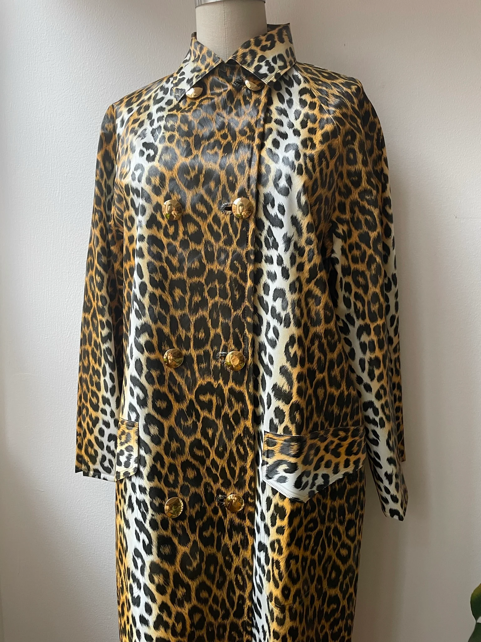 60s Leopard Double Breasted Vinyl Raincoat - Image 3