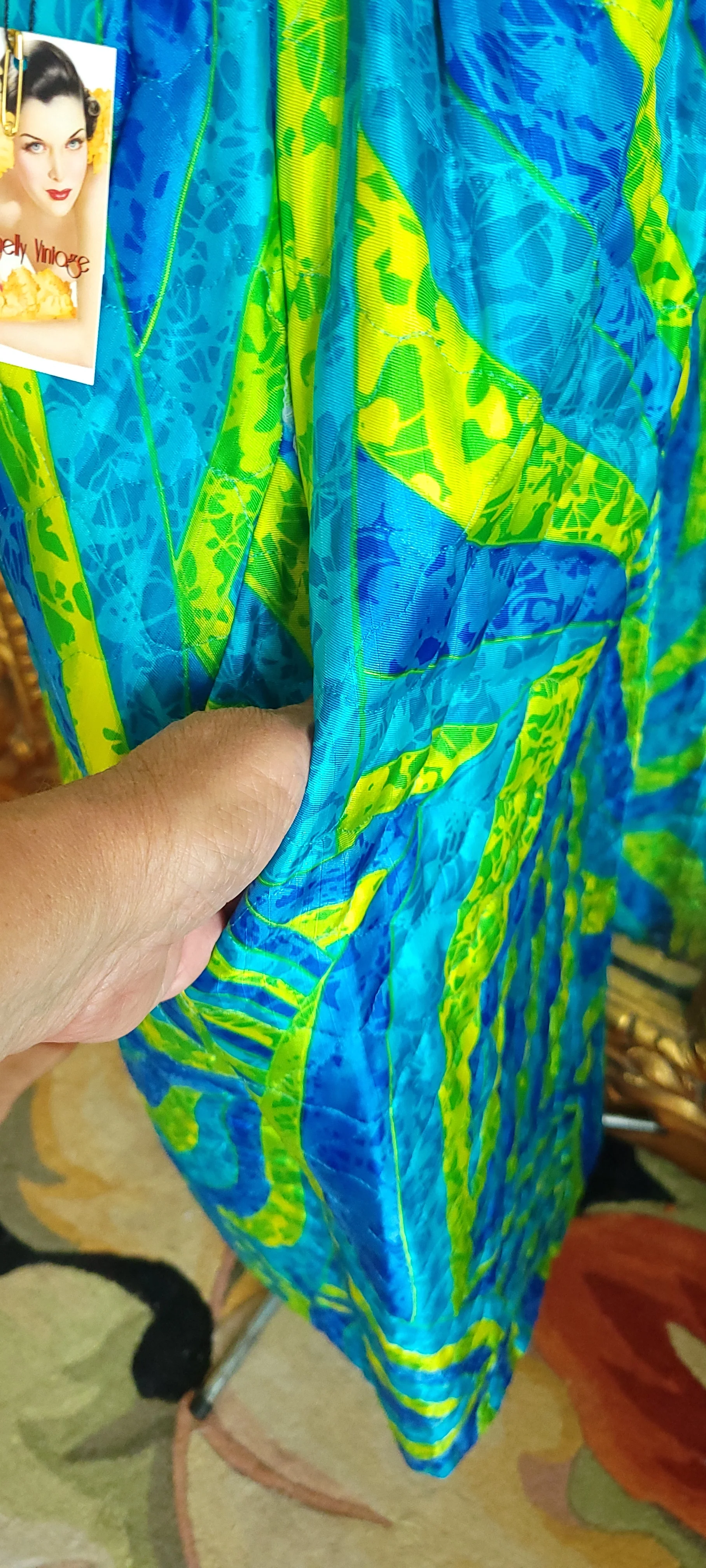 60s Lime Green And Blue Psychedlic Quilted Maxi Skirt By Miss Elaine - Image 5