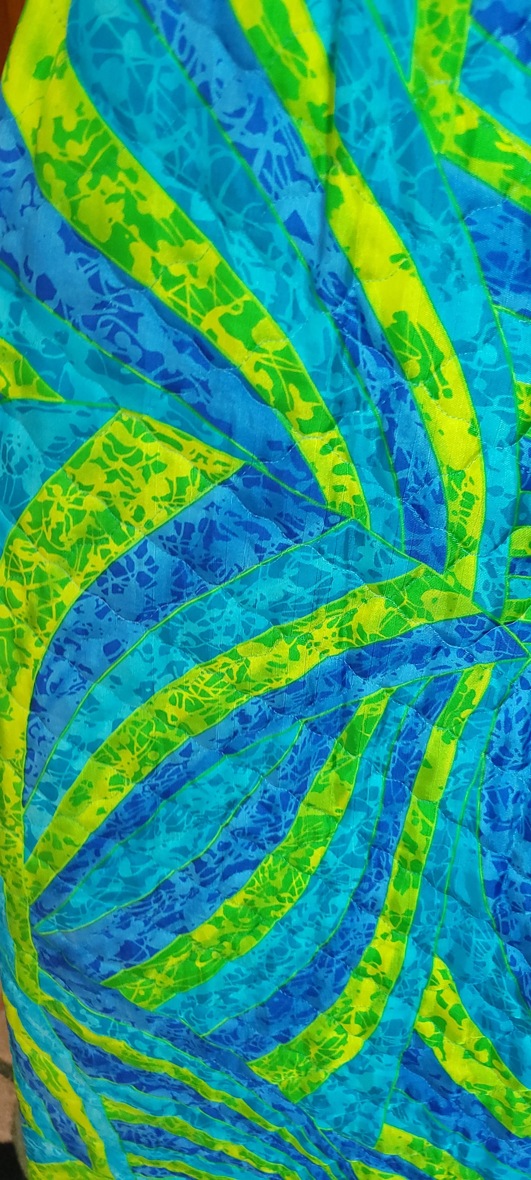60s Lime Green And Blue Psychedlic Quilted Maxi Skirt By Miss Elaine - Image 6