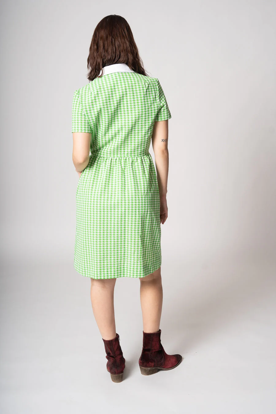 60s Lime Plaid Dress - Image 2