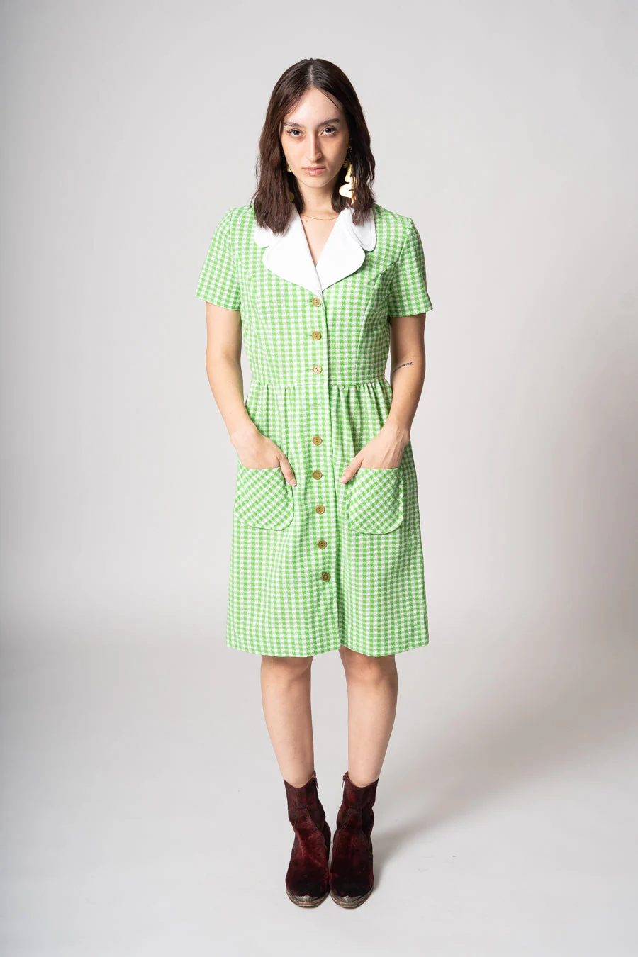 60s Lime Plaid Dress - Image 7