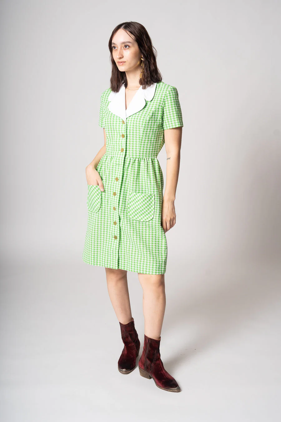 60s Lime Plaid Dress - Image 9