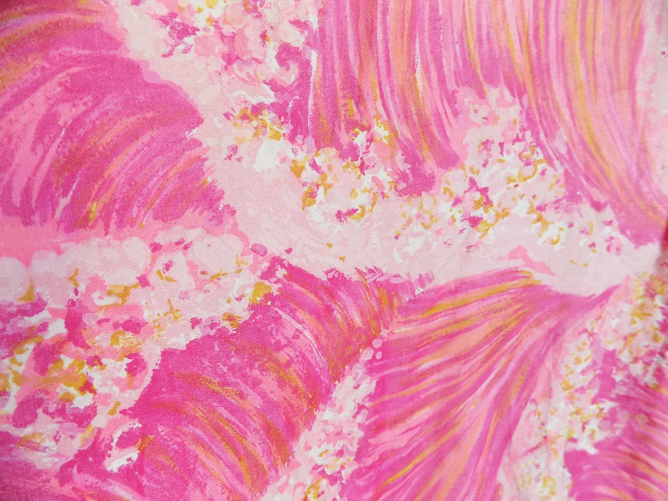 60s Long Sleeved Printed Blouse by Sue Ann of Dallas Waxed Cotton Pink White Gold Surf by Sue Ann Of Dallas - Image 5