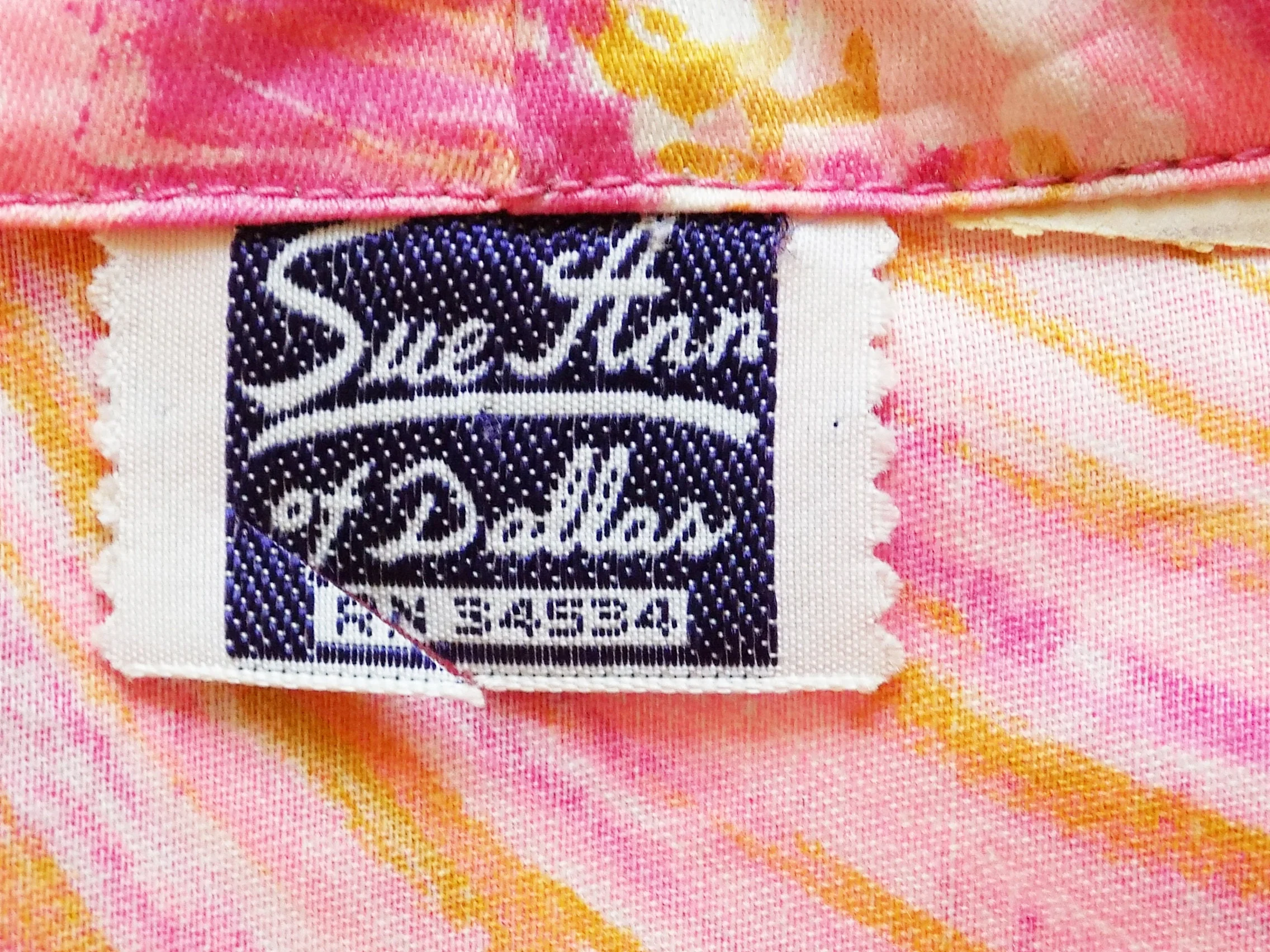 60s Long Sleeved Printed Blouse by Sue Ann of Dallas Waxed Cotton Pink White Gold Surf by Sue Ann Of Dallas - Image 8