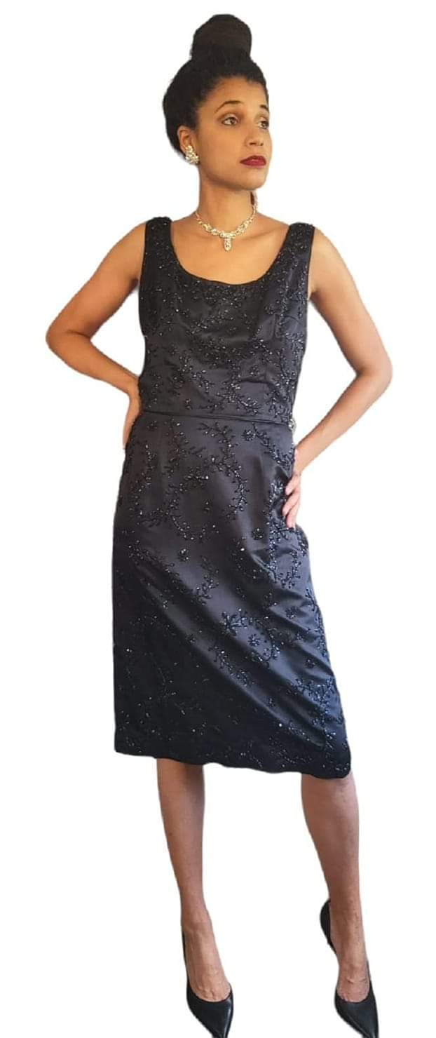 60s Marilyn Monroe Vibes Beaded Cocktail Lbd Dress By British Colony Hong Kong - Image 5