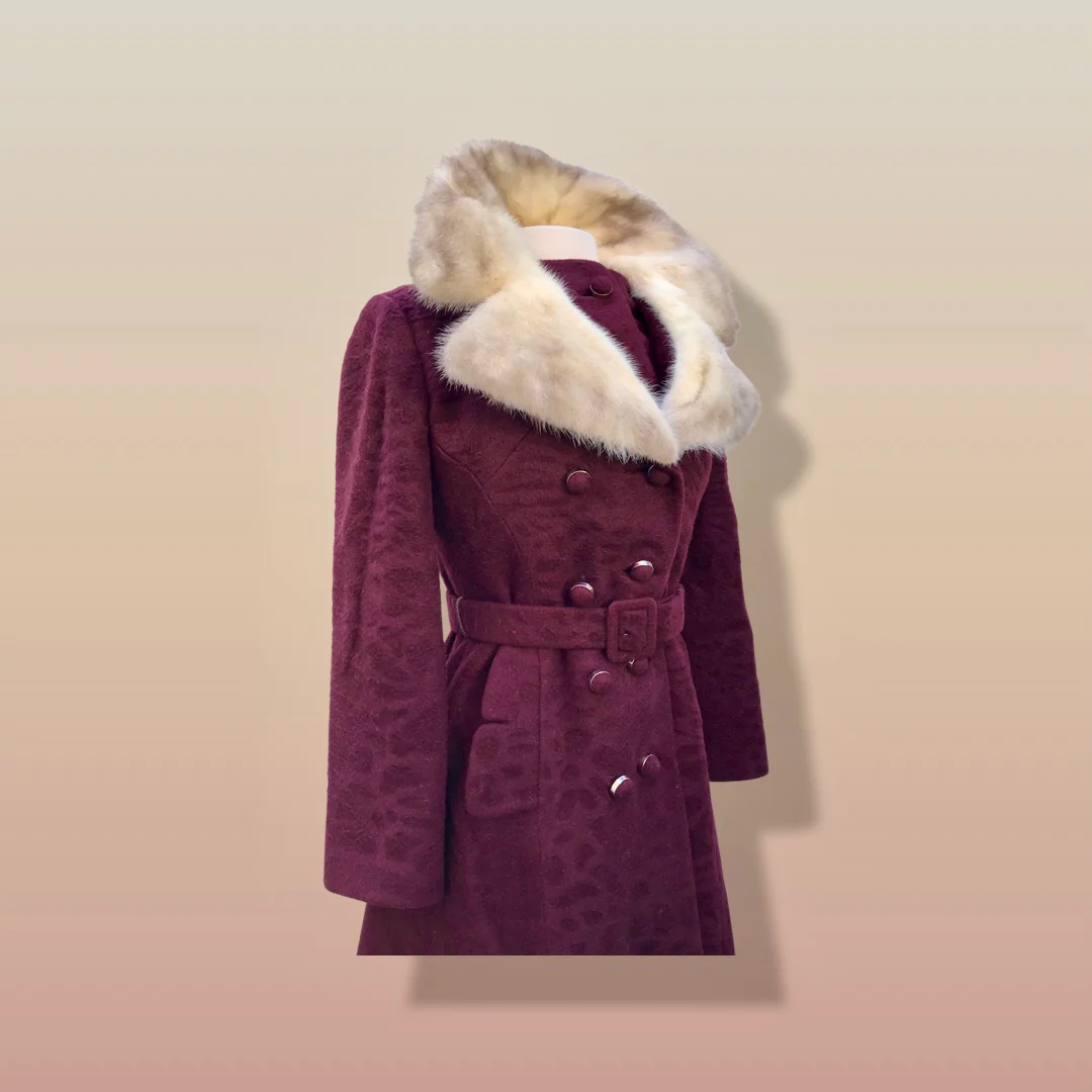 60s Maroon Burgundy 60s Peacoat Mod Cross Mink - Image 12