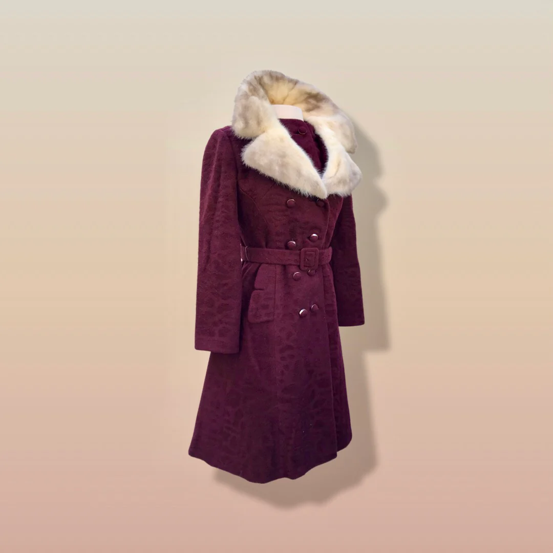 60s Maroon Burgundy 60s Peacoat Mod Cross Mink - Image 13