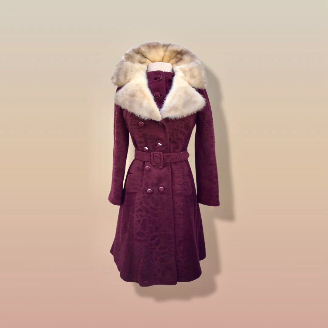 60s Maroon Burgundy 60s Peacoat Mod Cross Mink - Image 16
