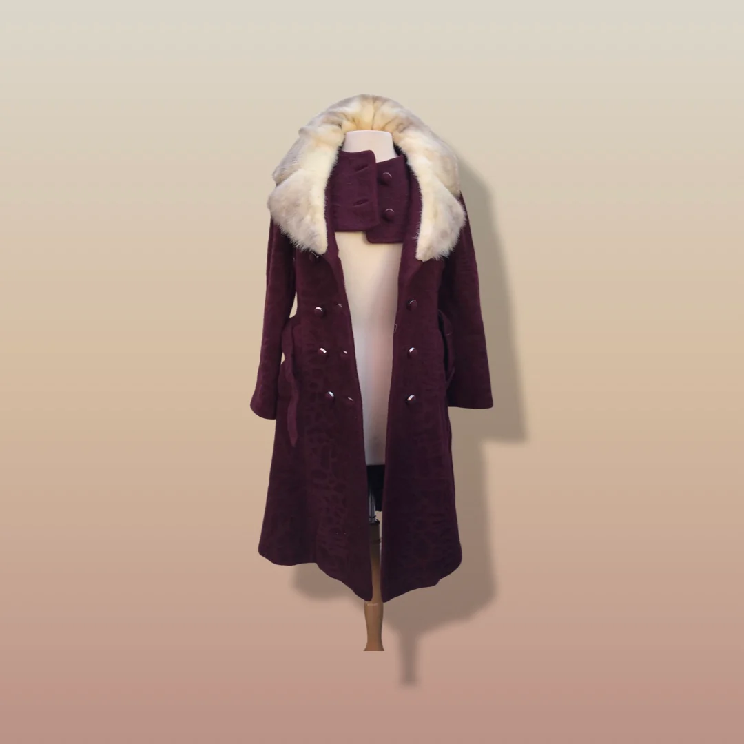 60s Maroon Burgundy 60s Peacoat Mod Cross Mink - Image 5