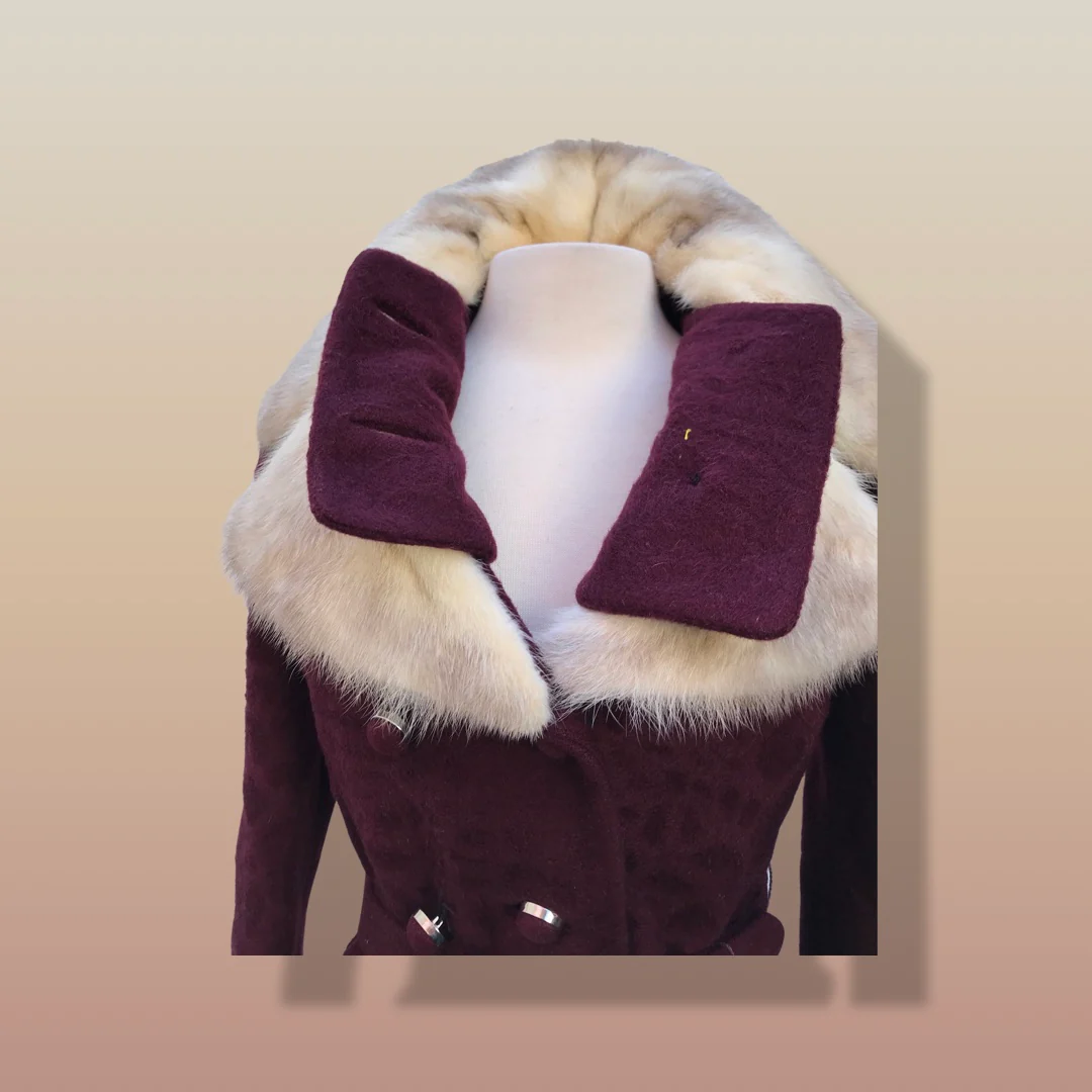 60s Maroon Burgundy 60s Peacoat Mod Cross Mink - Image 8