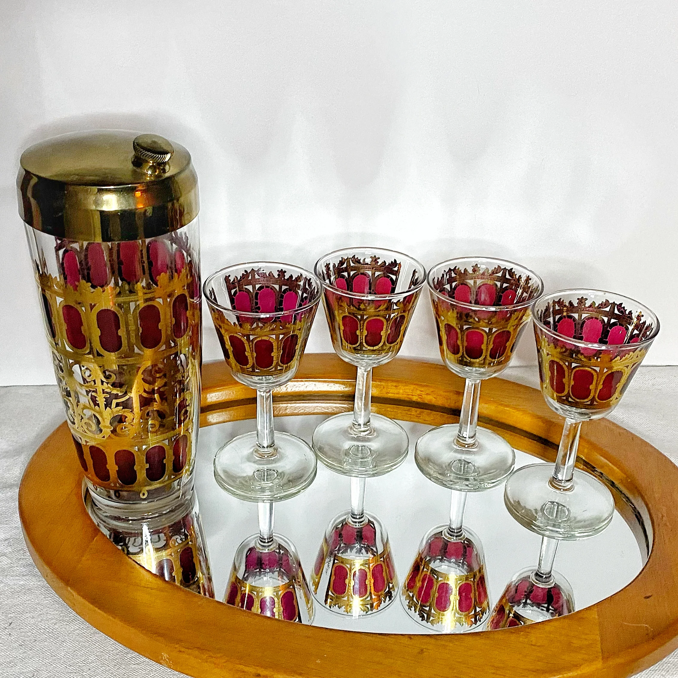 60s Martini Shaker / Cocktail Glasses Vintage Barware By Culver Glass - Image 3