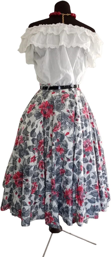 60s Mcm Floral Full Skirt Attached Tulle Slip M By Joel Sportswear - Image 2