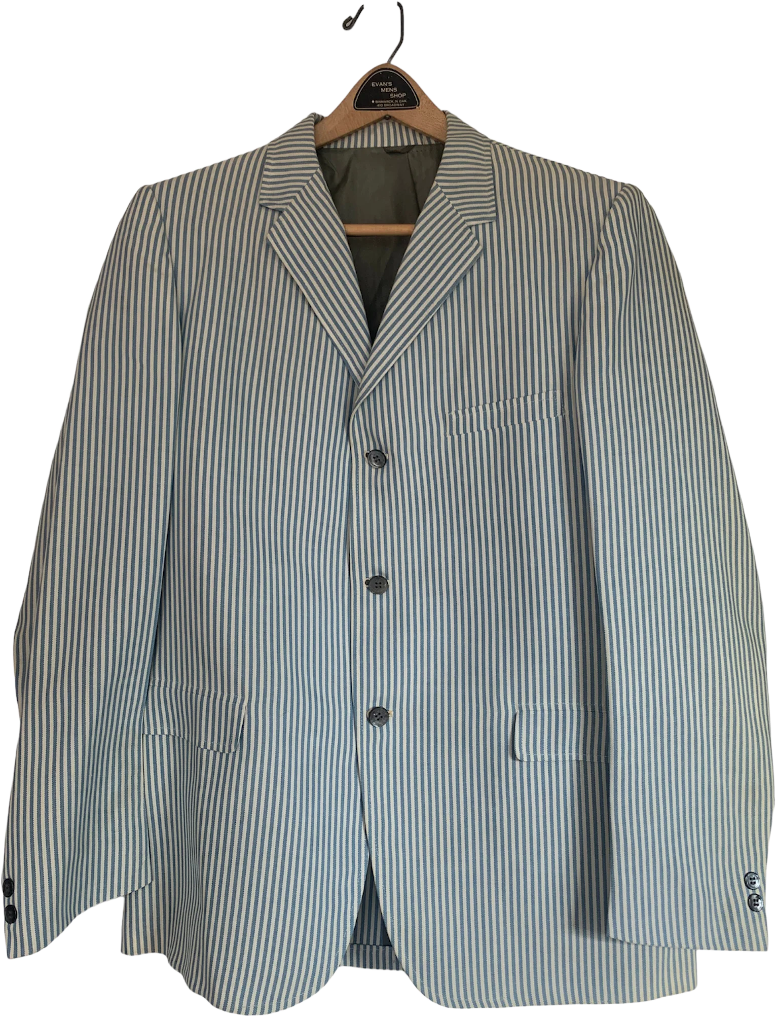 60s Mens Striped Jacket Blazer Blue White As Is 40 By Evans Mens Store - Image 8
