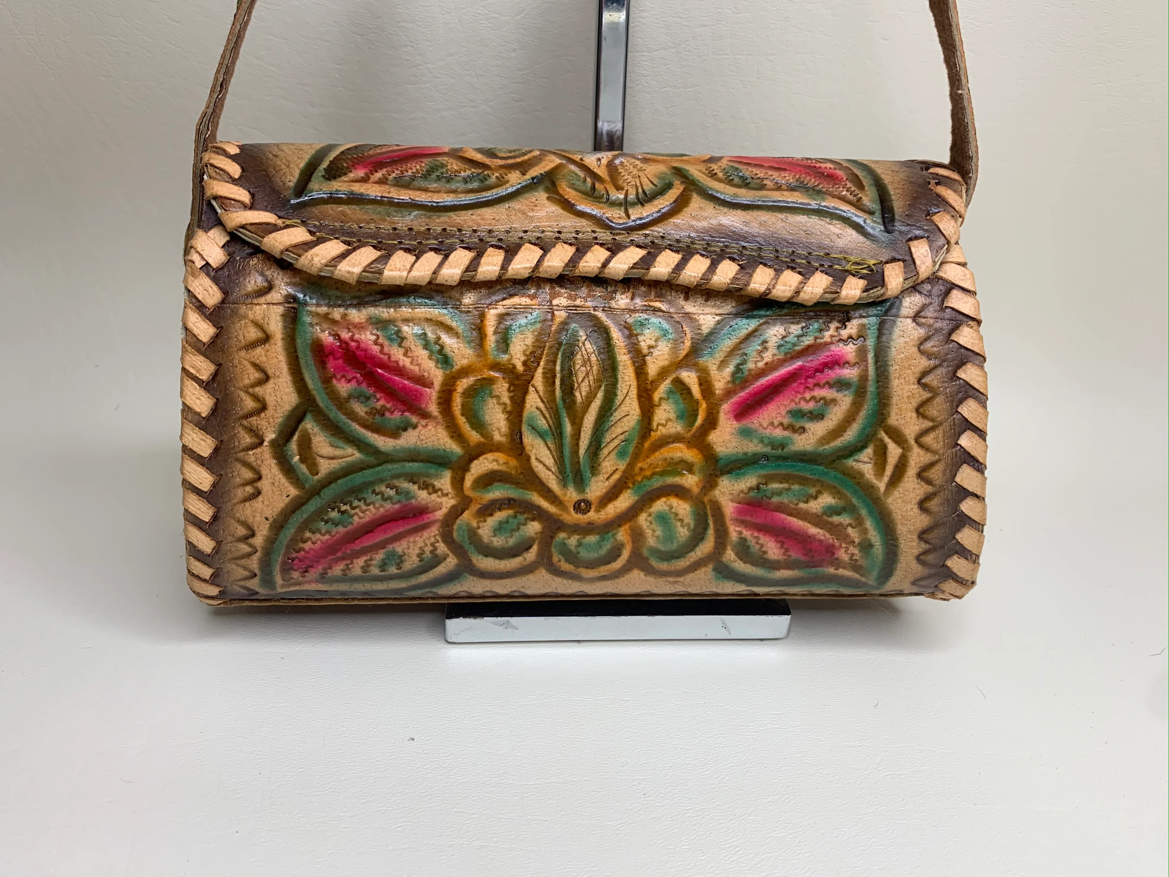 60s Color Tooled Leather Shoulder Bag by Mexico - Image 5