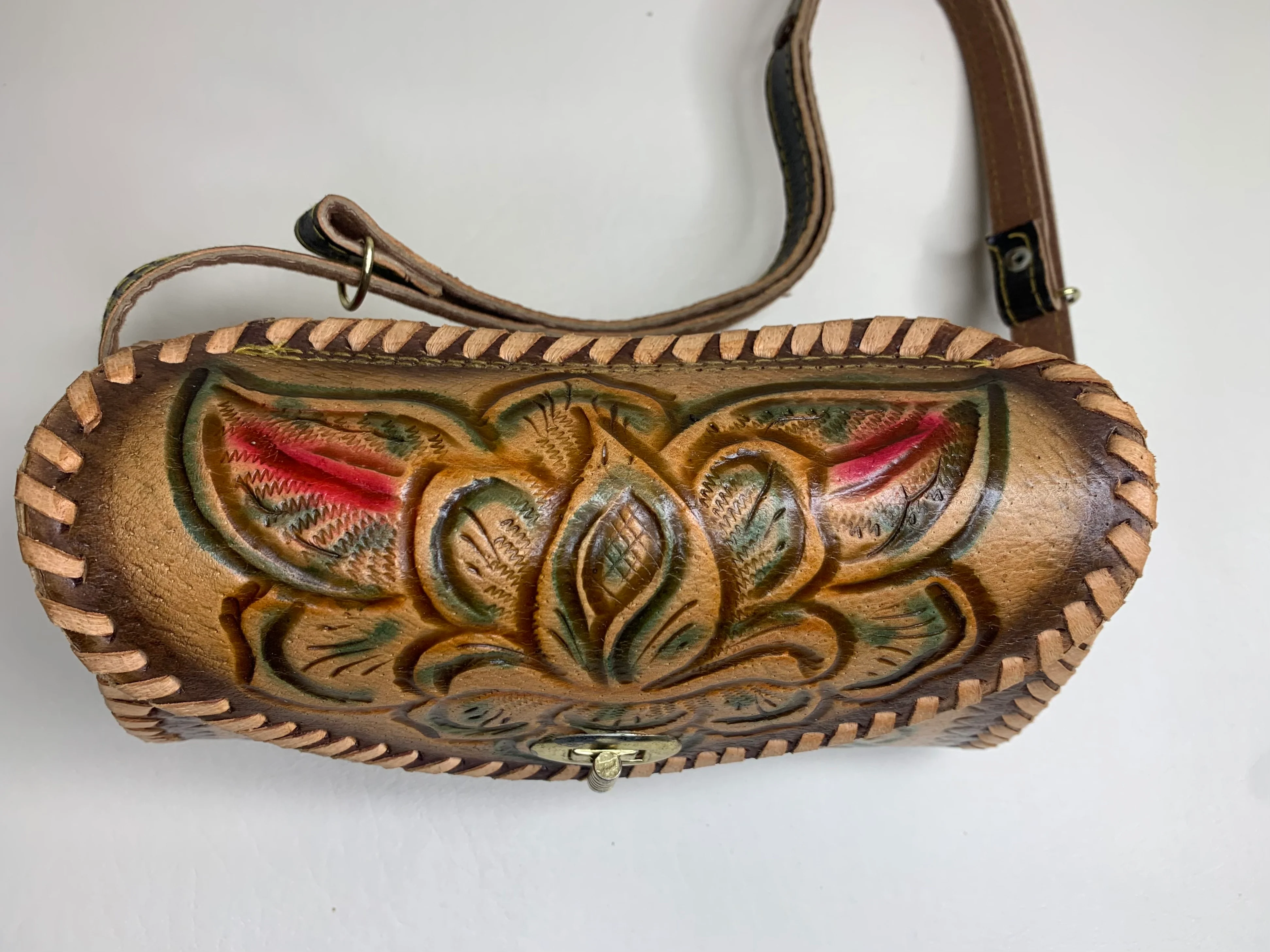 60s Color Tooled Leather Shoulder Bag by Mexico - Image 6