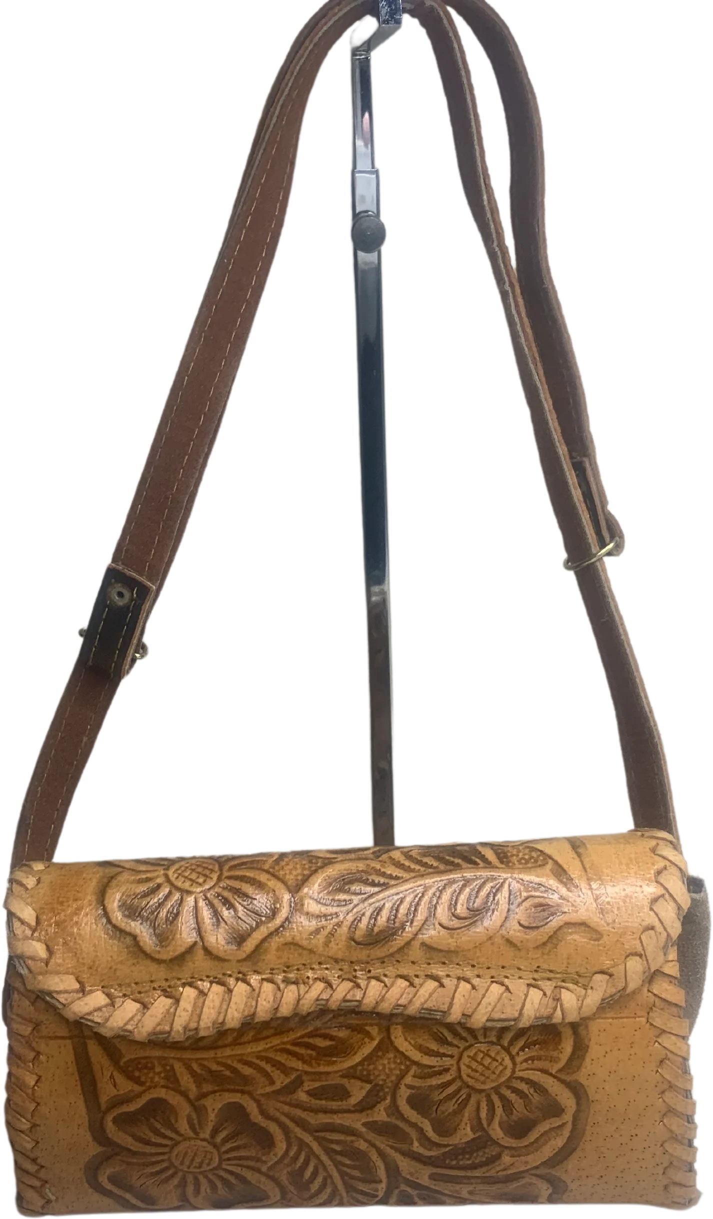 60s Mexican Made Tooled Leather Shoulder Bag - Image 2