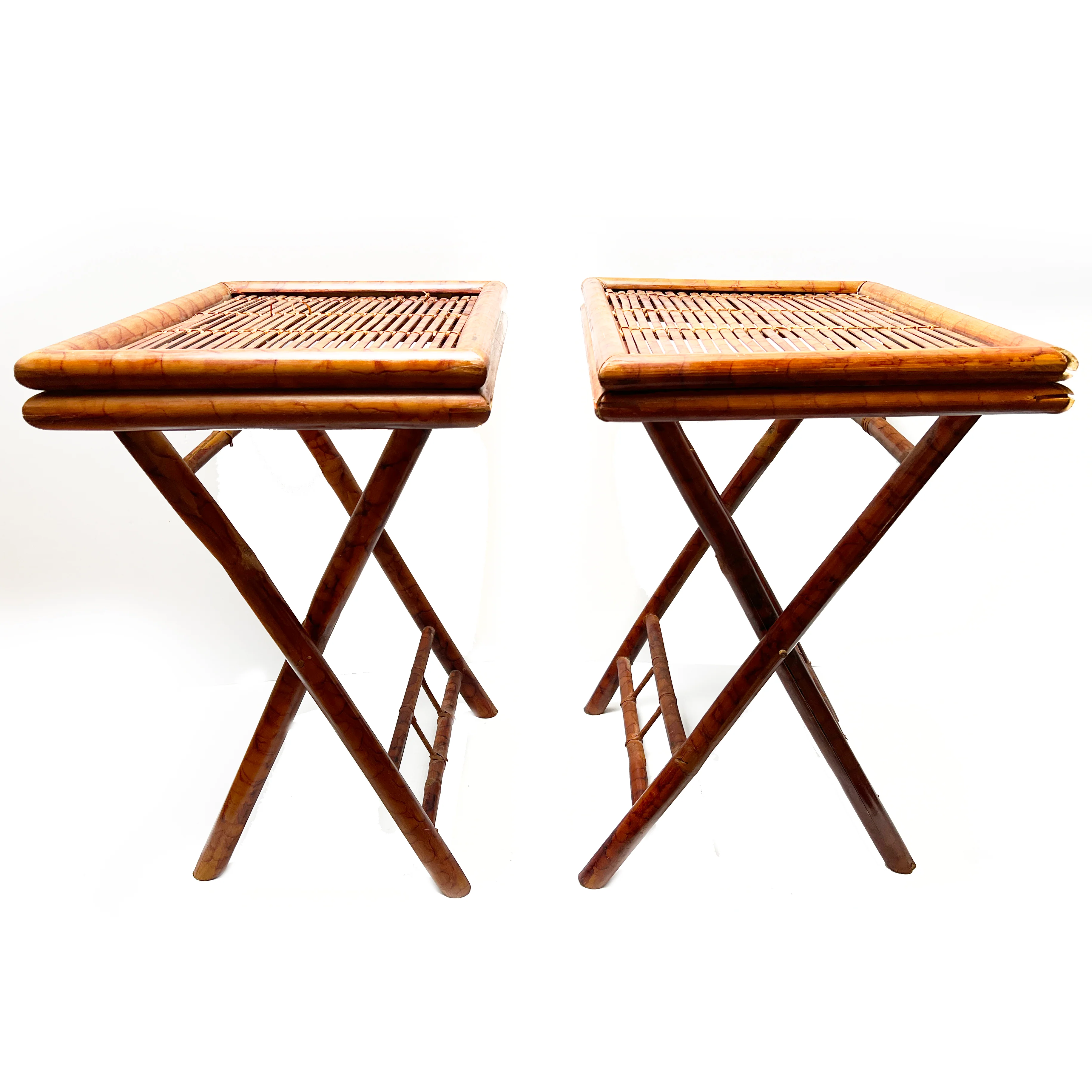 60s Mid-century Foldable Bamboo Accent Tables - A Pair - Image 3