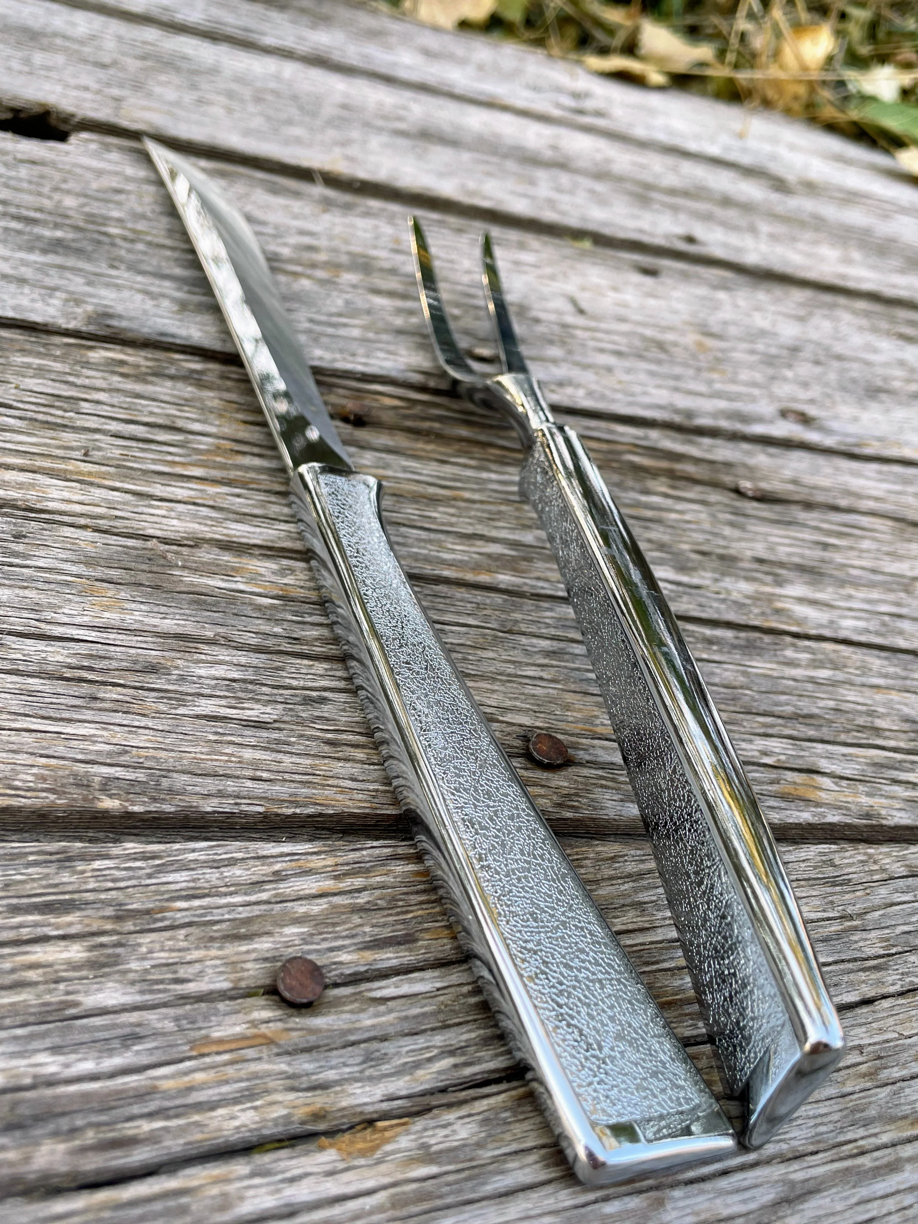 60s Midcentury Stainless Steel Carving Knife Fork Set By Carvel Hall - Image 4