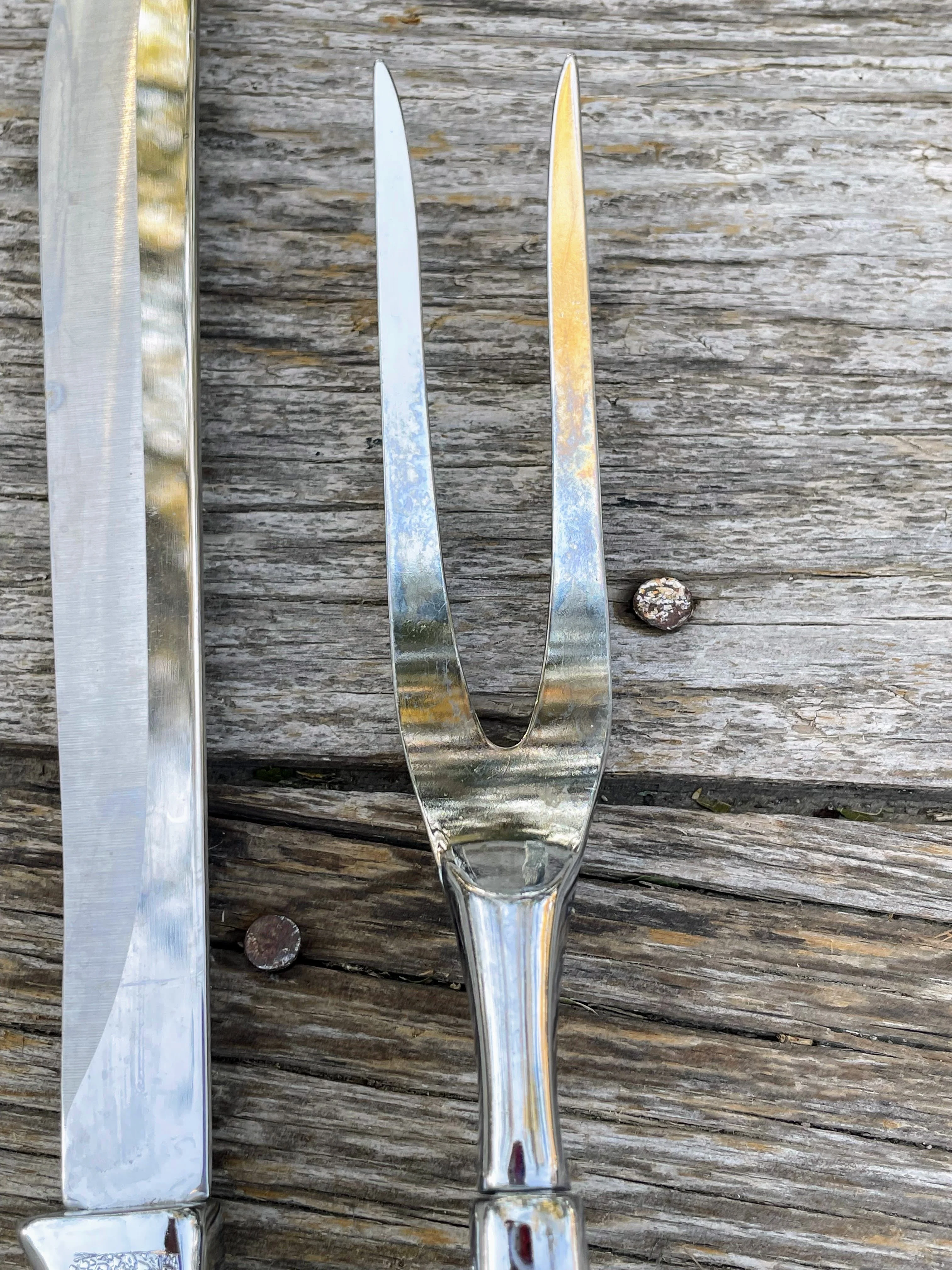60s Midcentury Stainless Steel Carving Knife Fork Set By Carvel Hall - Image 5