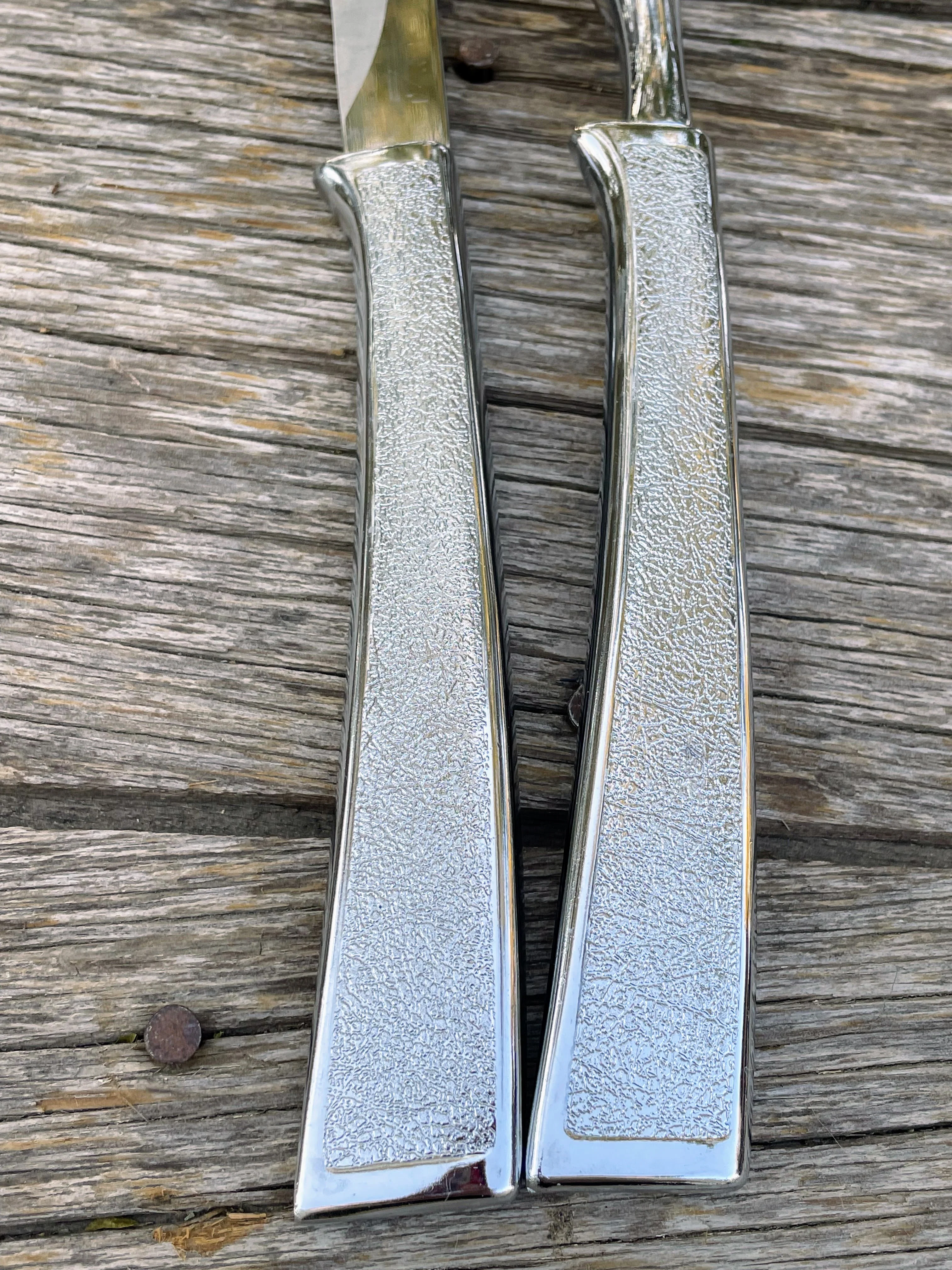60s Midcentury Stainless Steel Carving Knife Fork Set By Carvel Hall - Image 6