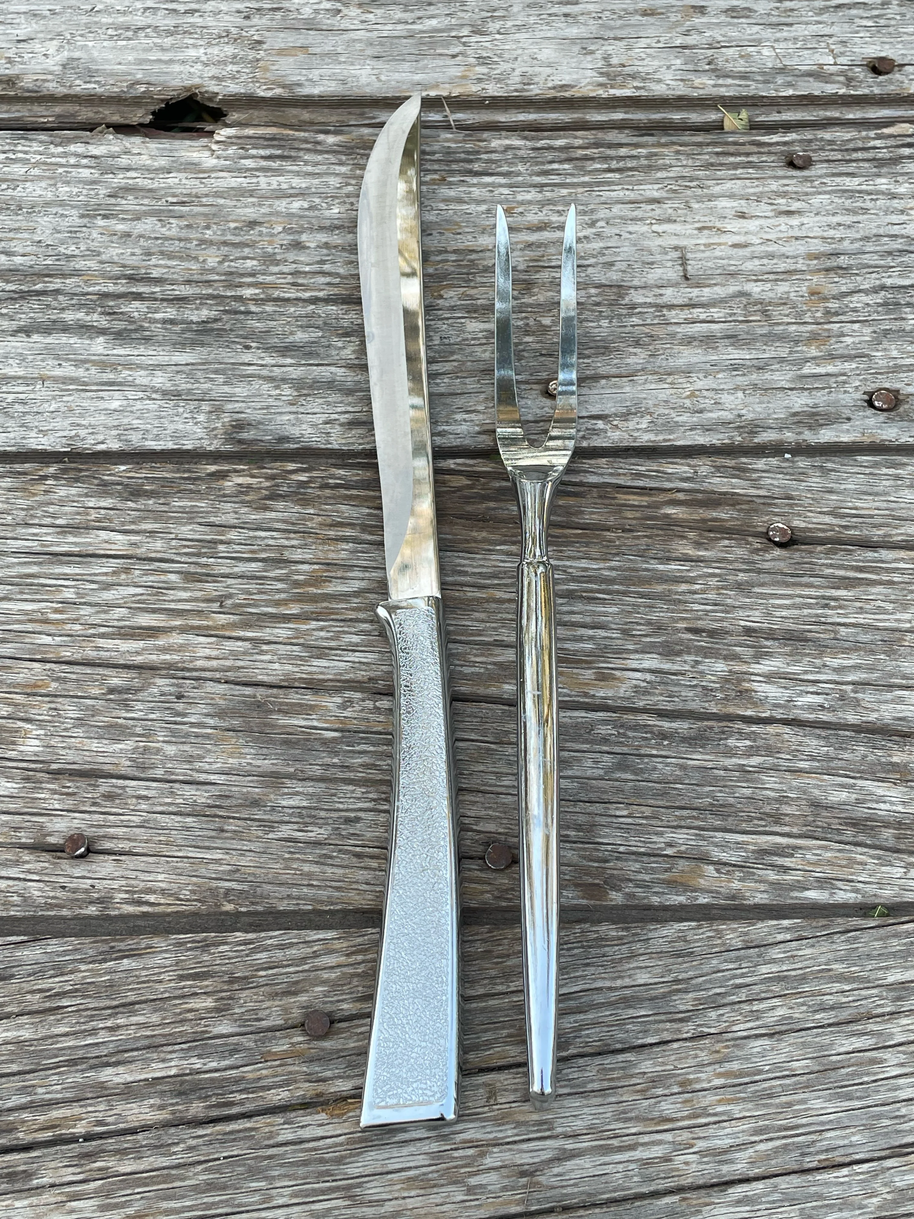 60s Midcentury Stainless Steel Carving Knife Fork Set By Carvel Hall - Image 9