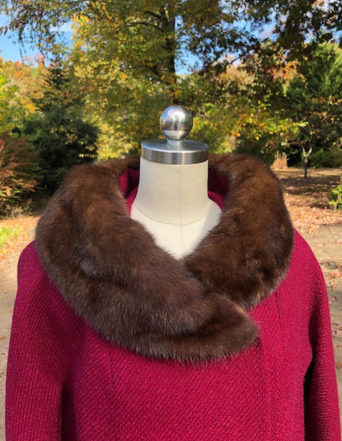 60s Mink Collar Cranberry Coat by Stewart's - Image 3