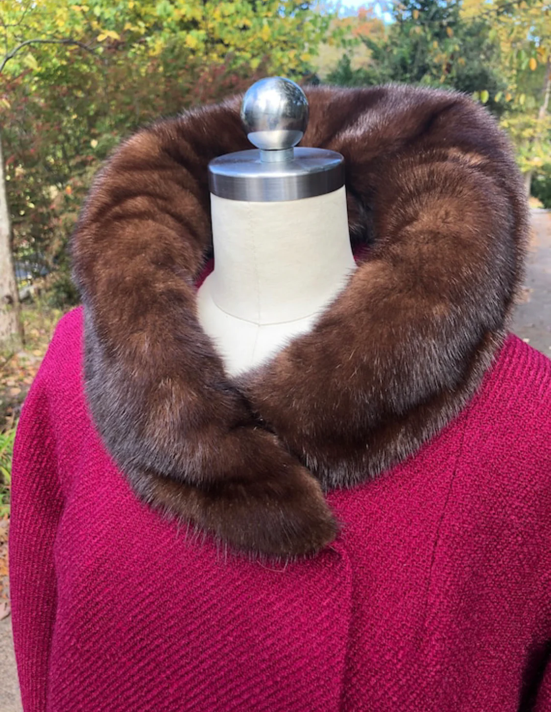60s Mink Collar Cranberry Coat by Stewart's - Image 4