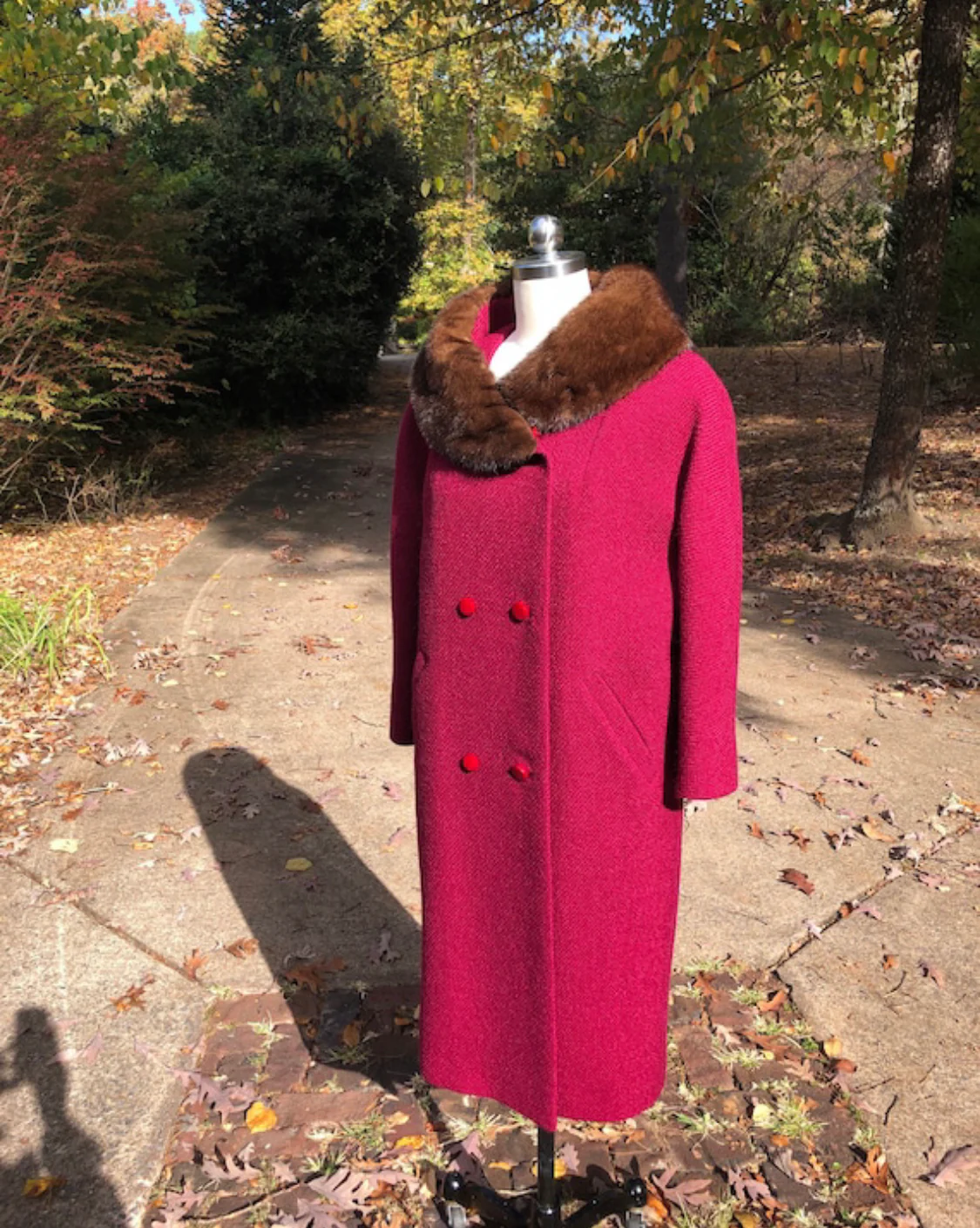 60s Mink Collar Cranberry Coat by Stewart's - Image 8
