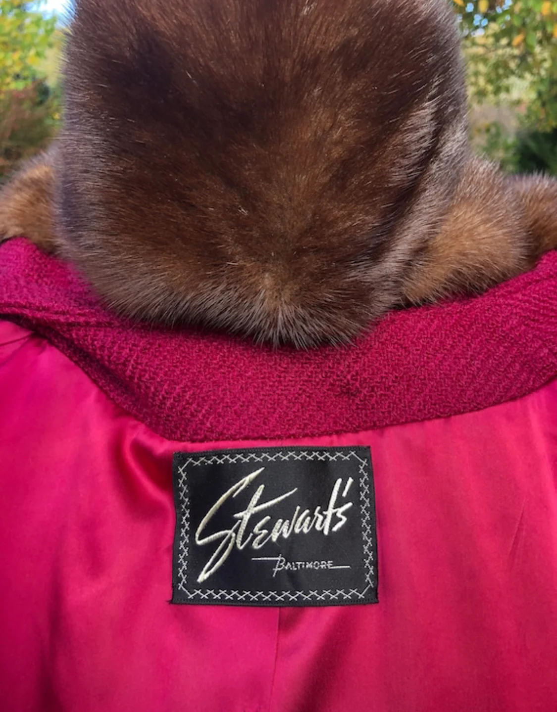 60s Mink Collar Cranberry Coat by Stewart's - Image 9