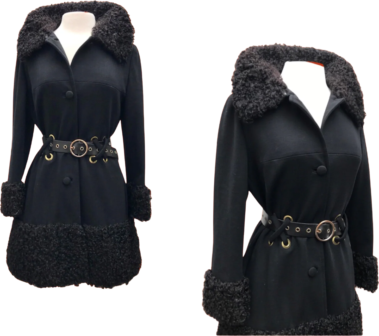 60s Mod 60s Lilli Ann Black Wool Curly Lamb Coat By Lilli Ann